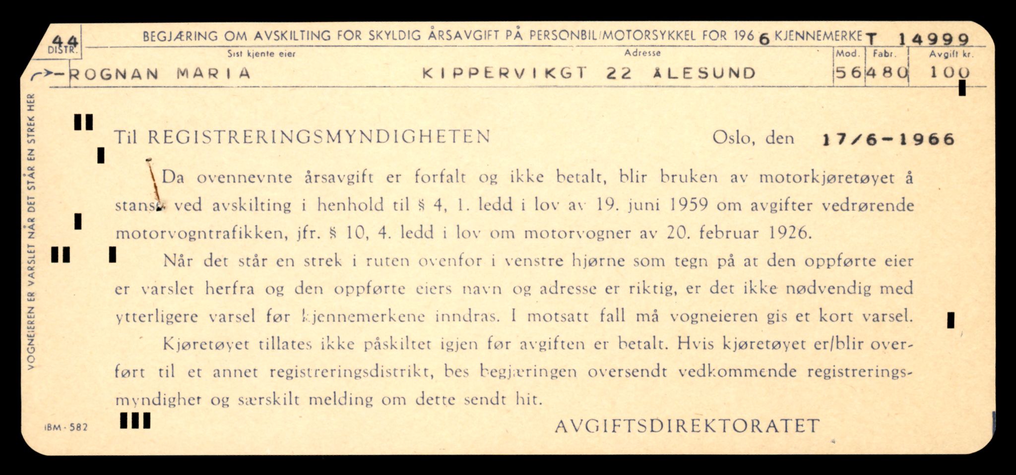 Møre og Romsdal vegkontor - Ålesund trafikkstasjon, SAT/A-4099/F/Fe/L0049: Registreringskort for kjøretøy T 14864 - T 18613, 1927-1998, p. 3233