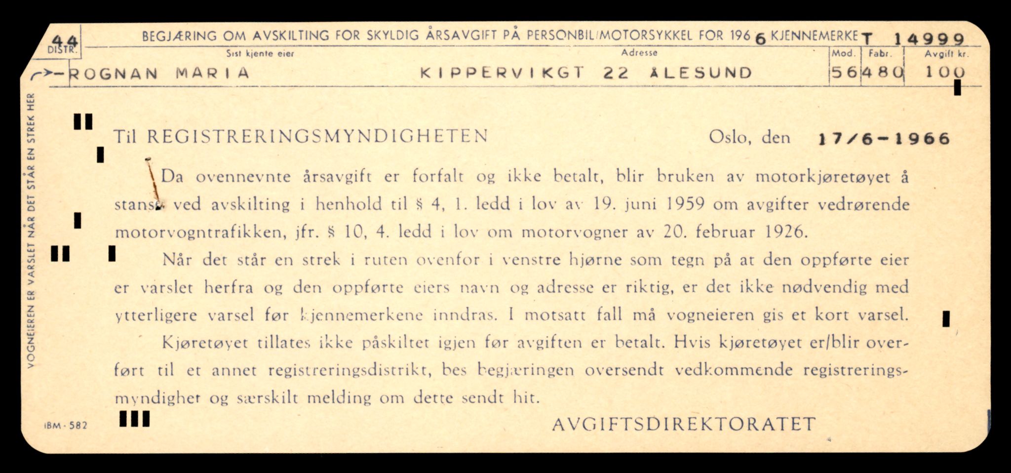 Møre og Romsdal vegkontor - Ålesund trafikkstasjon, AV/SAT-A-4099/F/Fe/L0049: Registreringskort for kjøretøy T 14864 - T 18613, 1927-1998, p. 3233