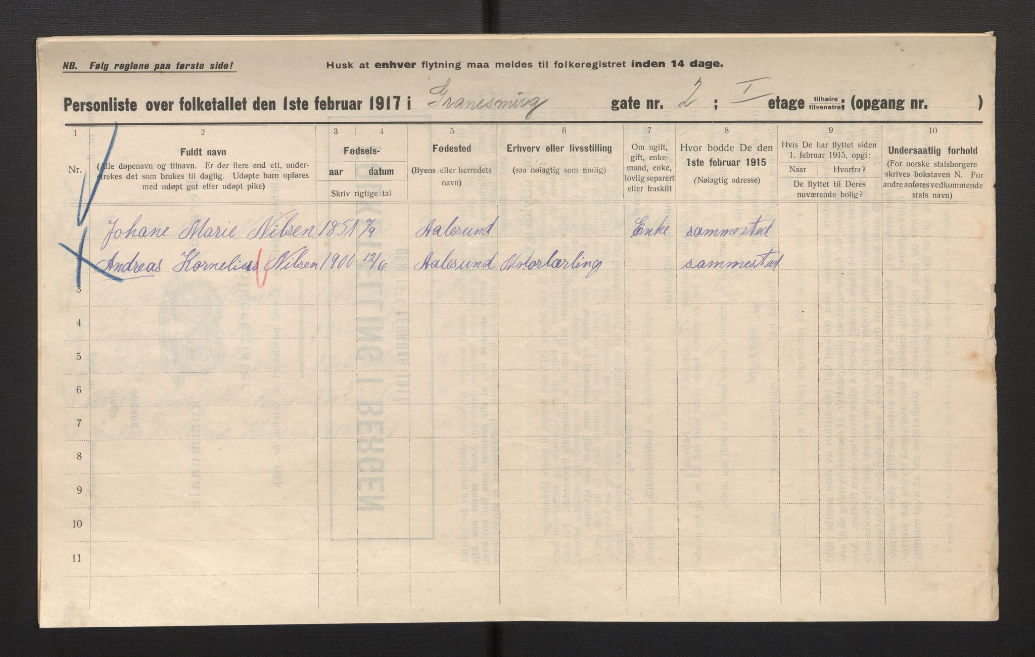 SAB, Municipal Census 1917 for Bergen, 1917, p. 10435