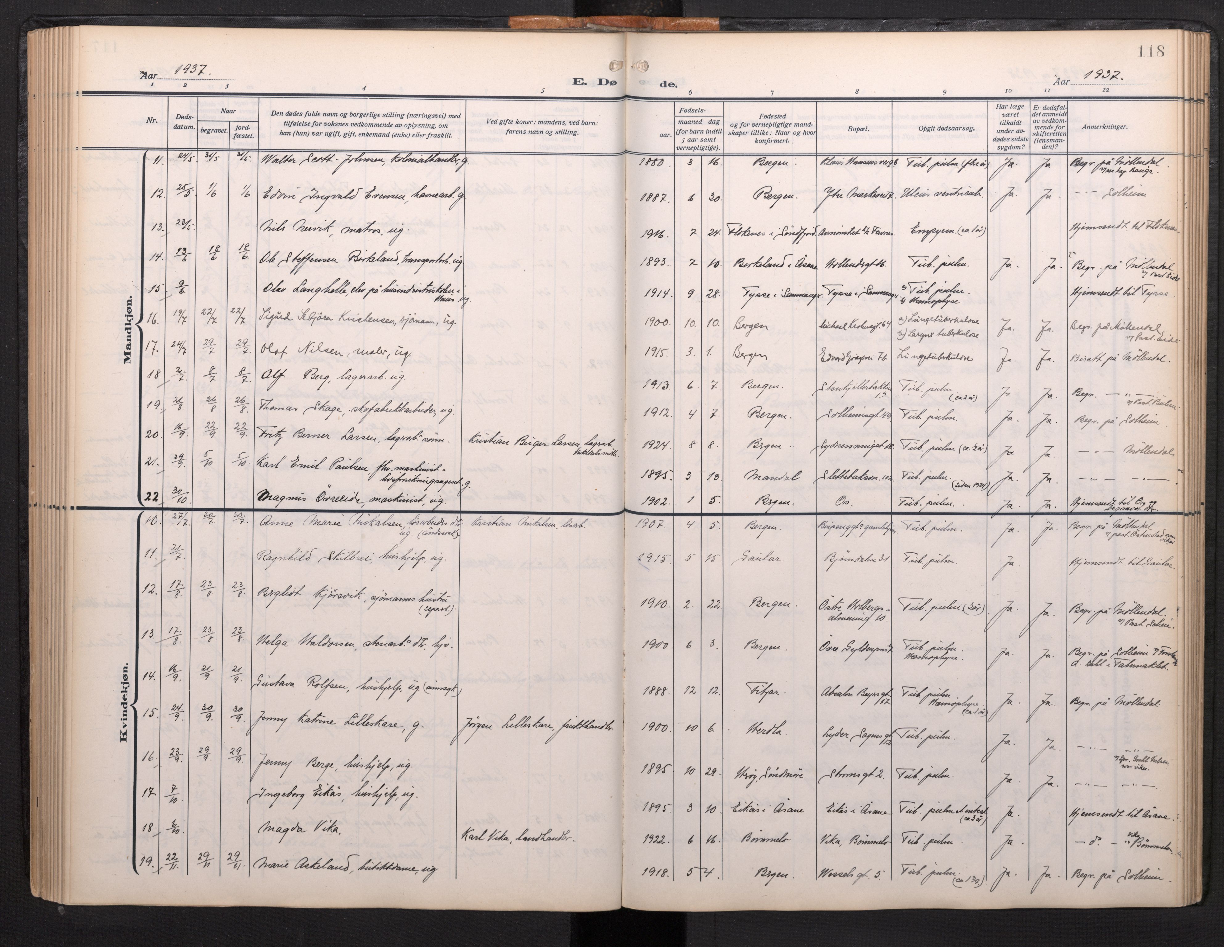 Arkivreferanse mangler*, SAB/-: Parish register (official) no. A 1, 1912-1957, p. 117b-118a