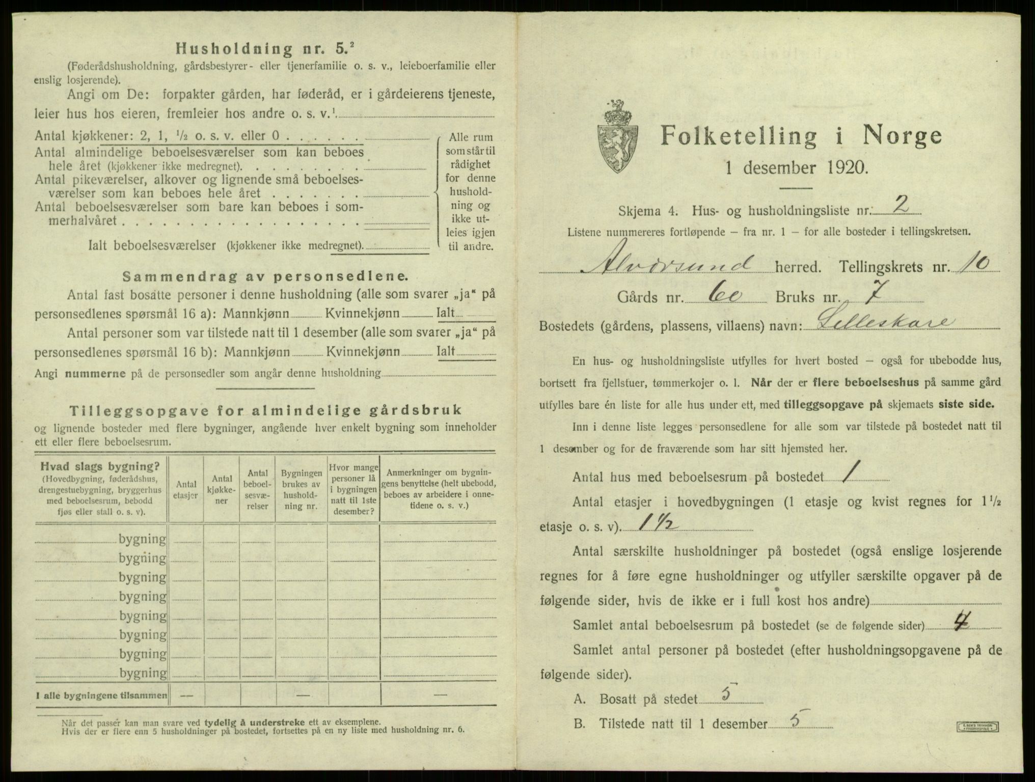 SAB, 1920 census for Alversund, 1920, p. 797