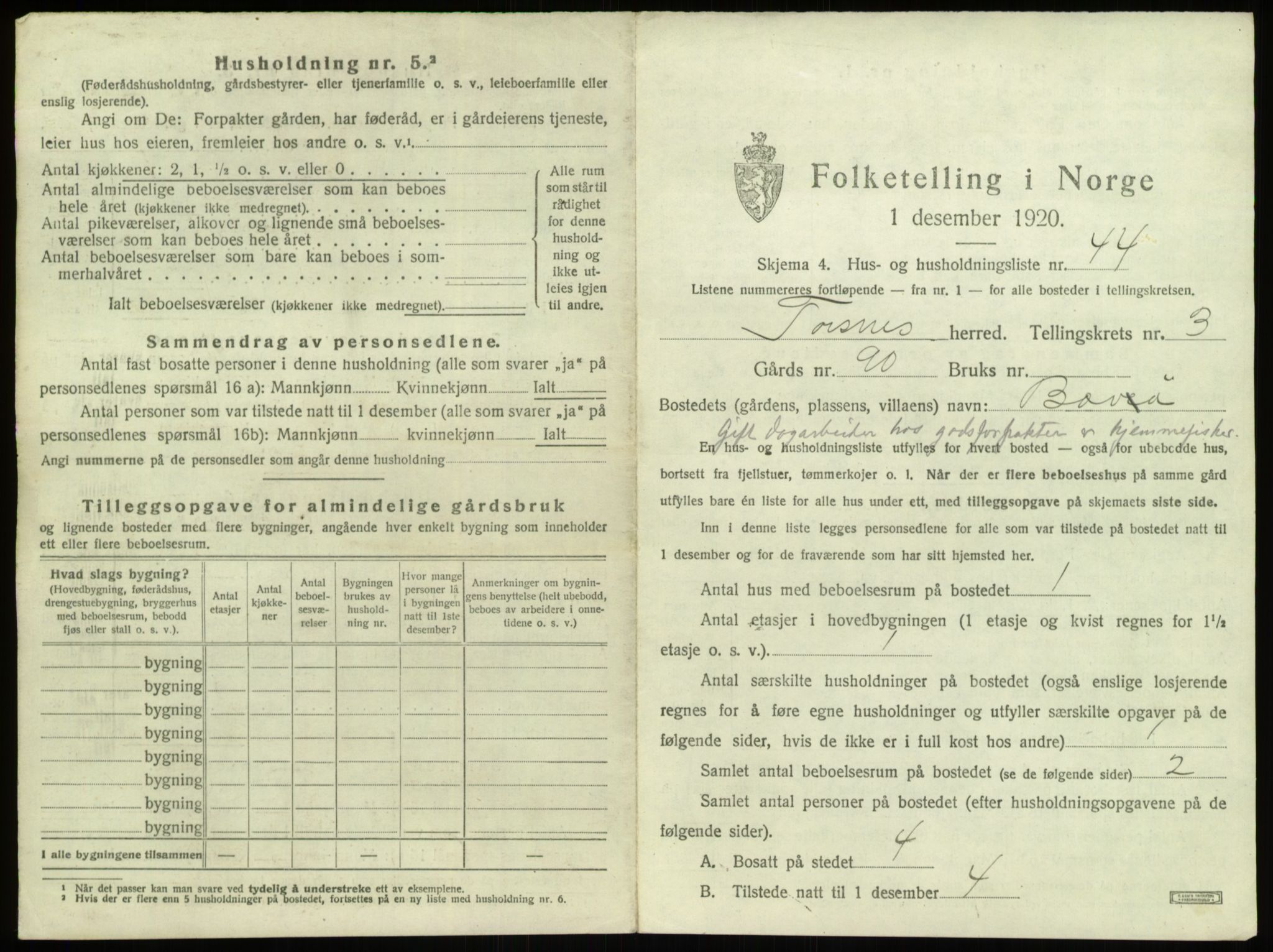 SAO, 1920 census for Torsnes, 1920, p. 481