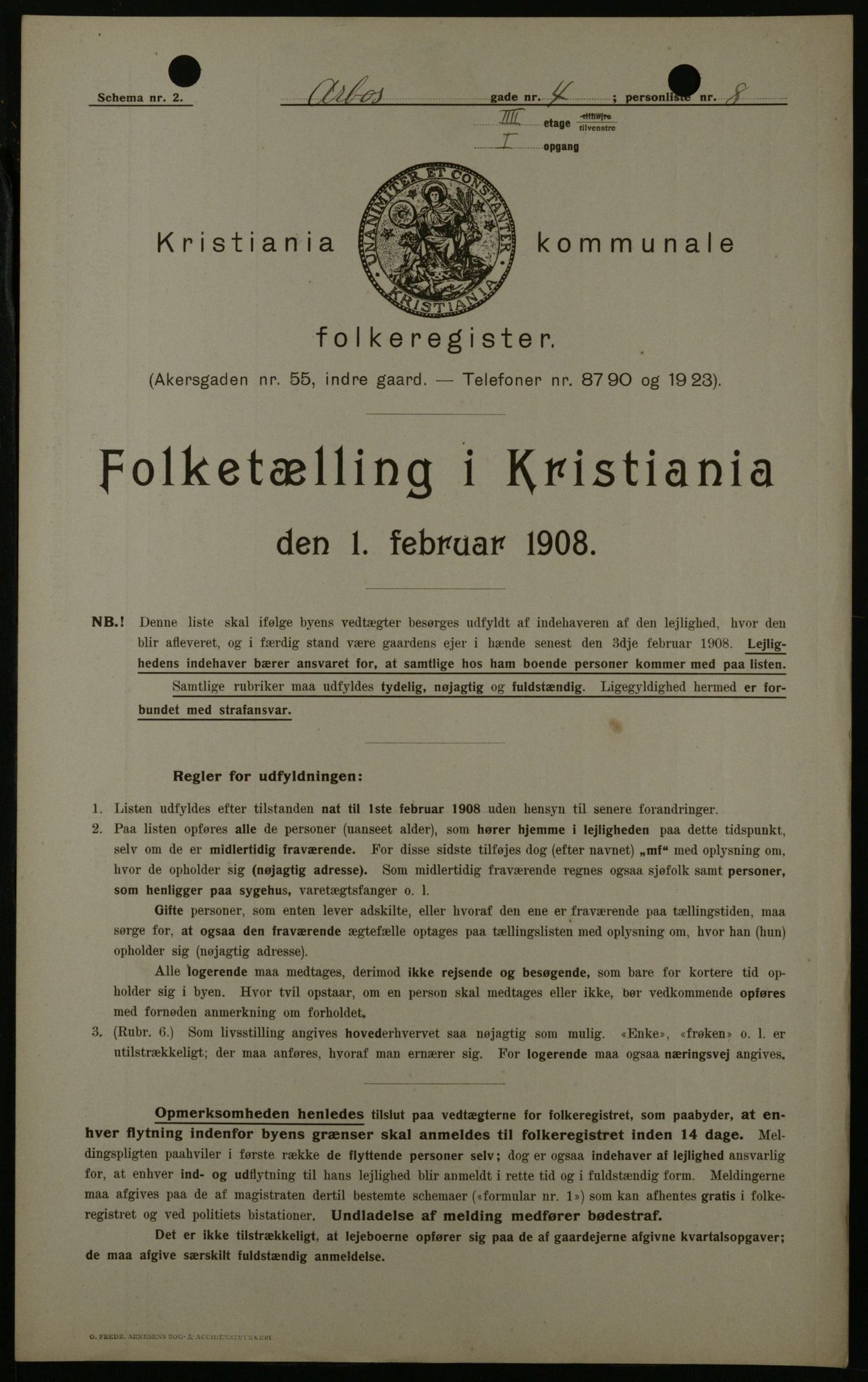 OBA, Municipal Census 1908 for Kristiania, 1908, p. 2053