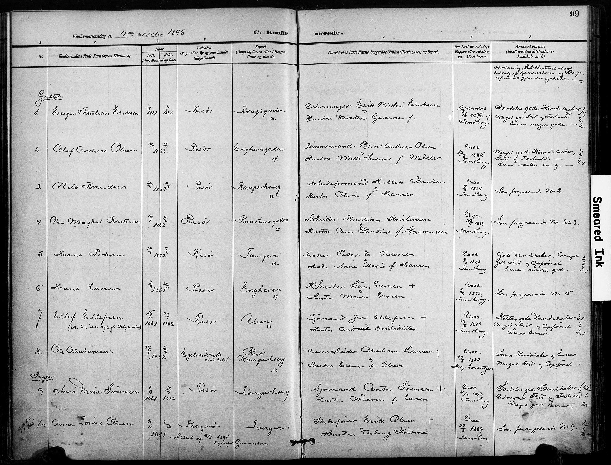 Risør sokneprestkontor, AV/SAK-1111-0035/F/Fa/L0010: Parish register (official) no. A 10, 1896-1906, p. 99