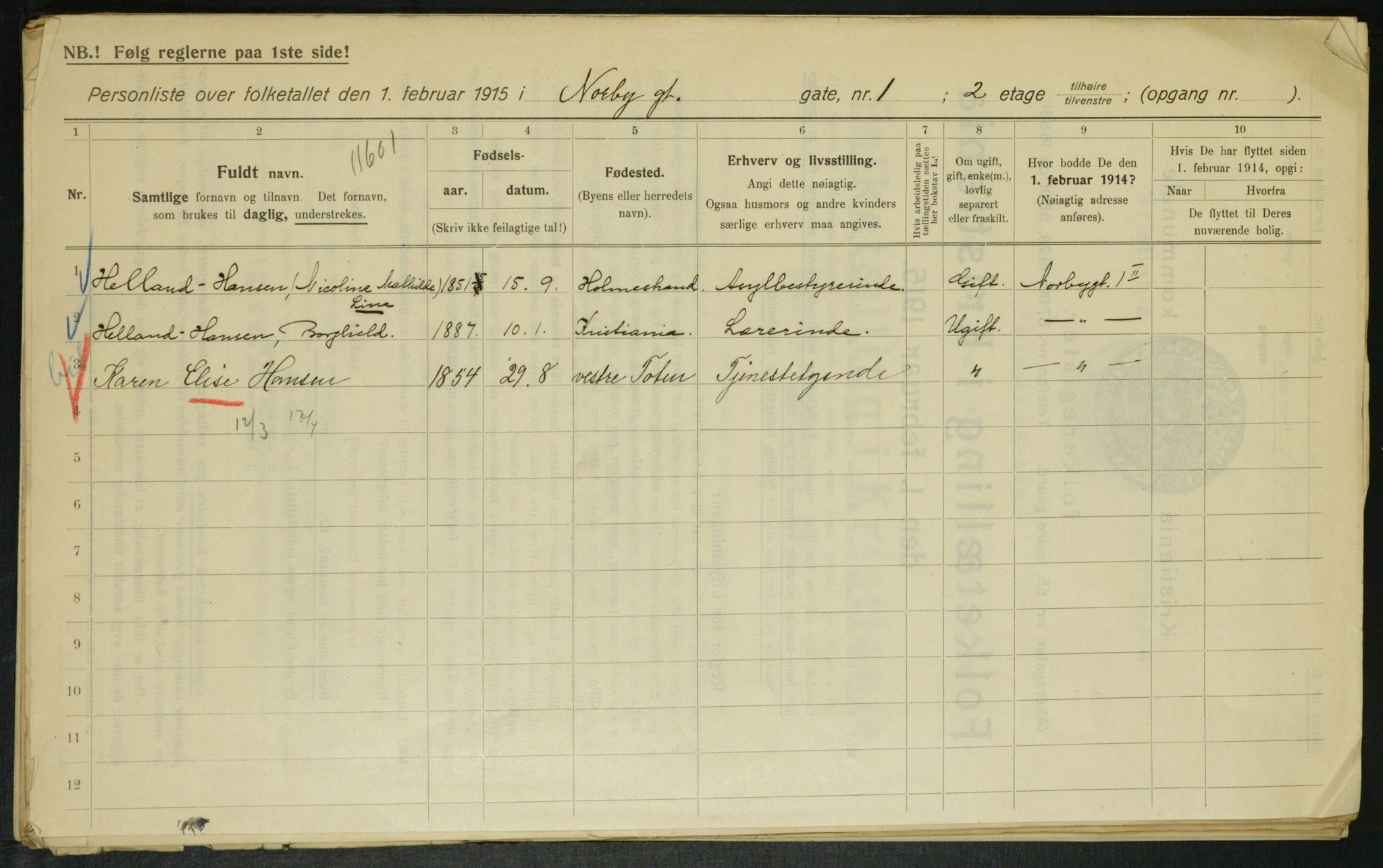 OBA, Municipal Census 1915 for Kristiania, 1915, p. 70885