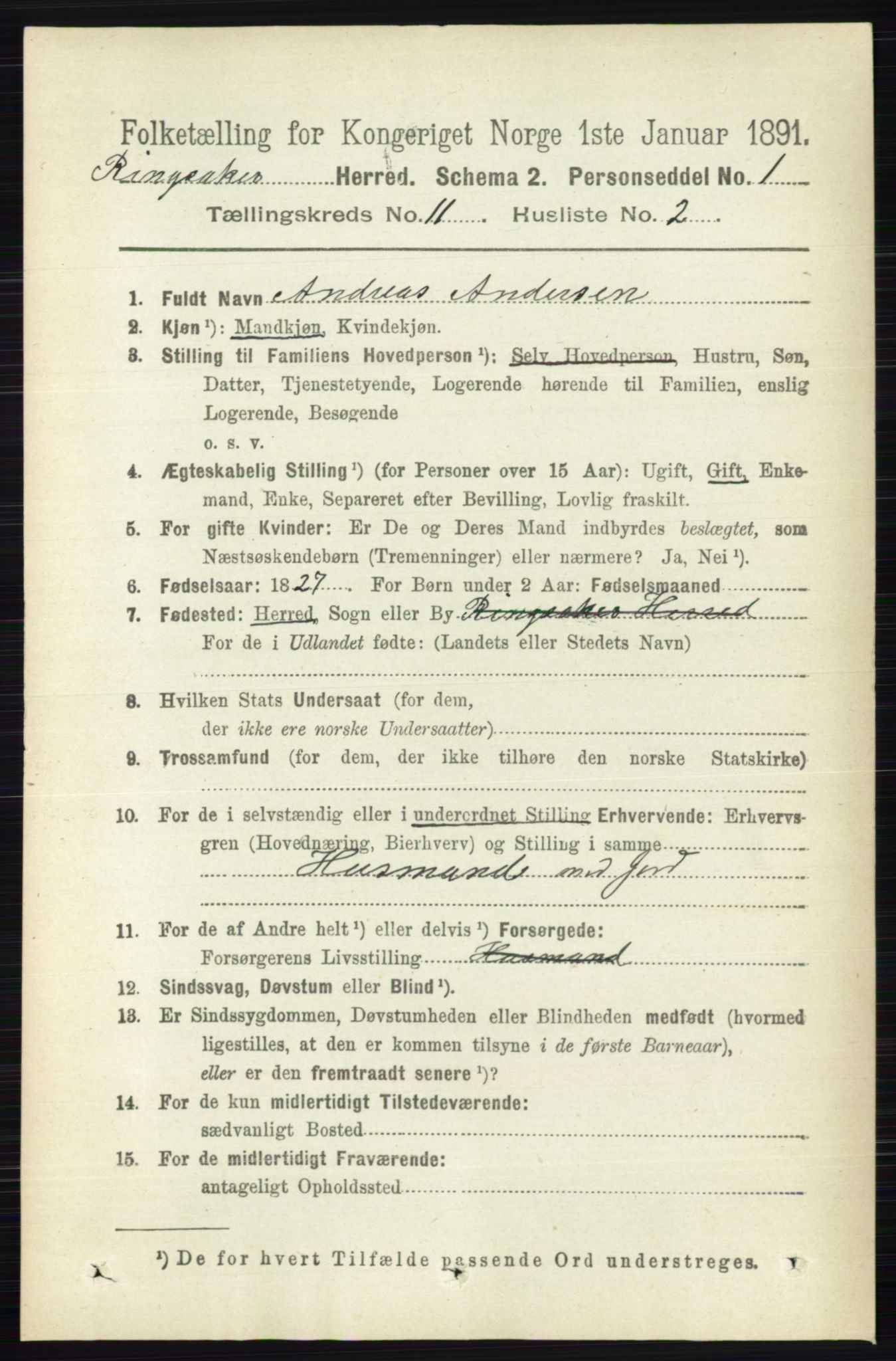 RA, 1891 census for 0412 Ringsaker, 1891, p. 6263