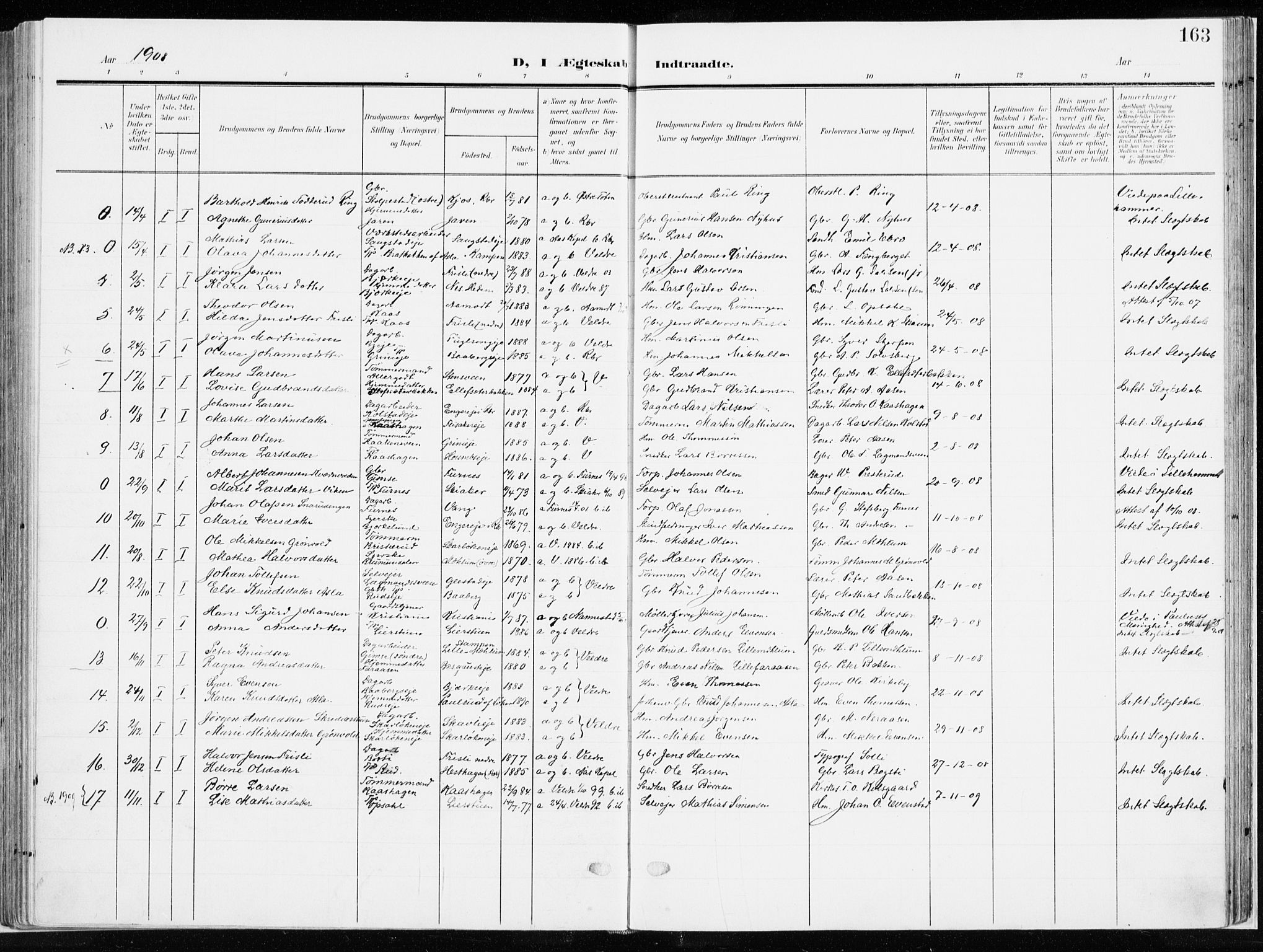 Ringsaker prestekontor, SAH/PREST-014/K/Ka/L0019: Parish register (official) no. 19, 1905-1920, p. 163