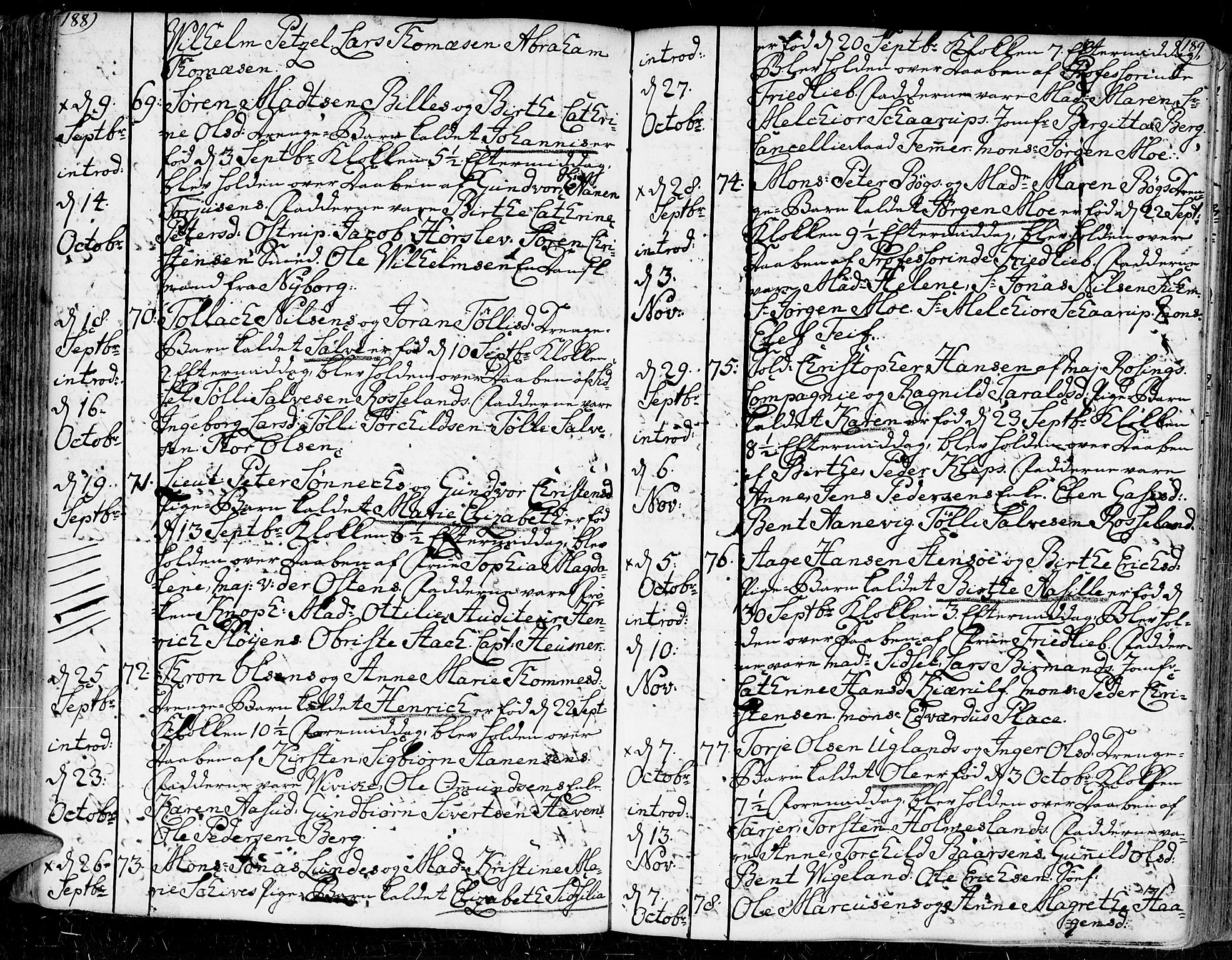 Kristiansand domprosti, AV/SAK-1112-0006/F/Fa/L0002: Parish register (official) no. A 2, 1755-1778, p. 188-189