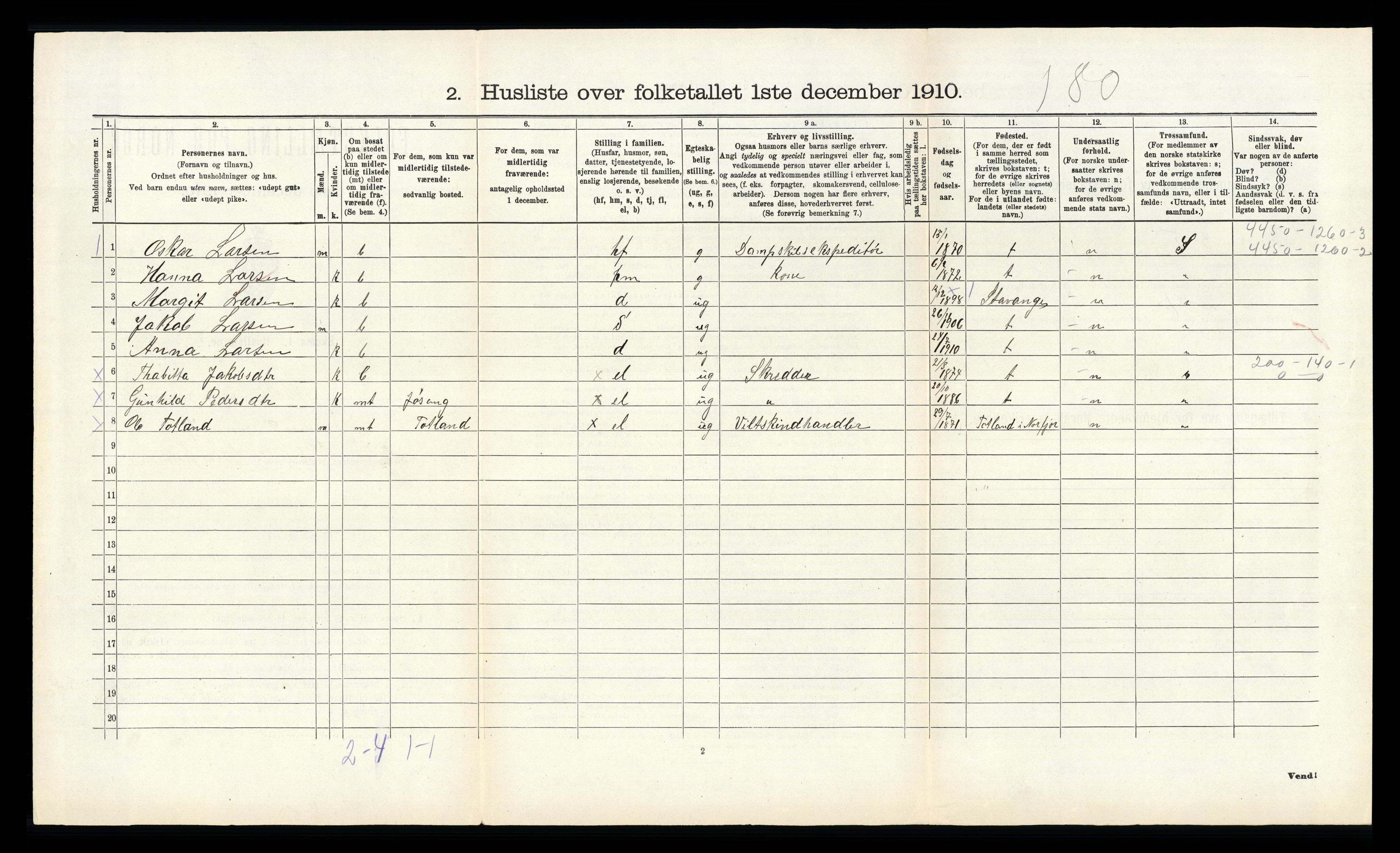 RA, 1910 census for Bokn, 1910, p. 103