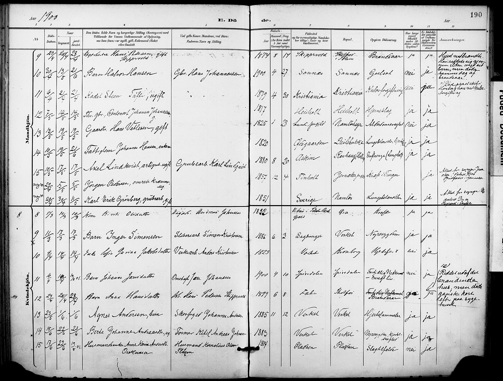 Holla kirkebøker, SAKO/A-272/F/Fa/L0010: Parish register (official) no. 10, 1897-1907, p. 190
