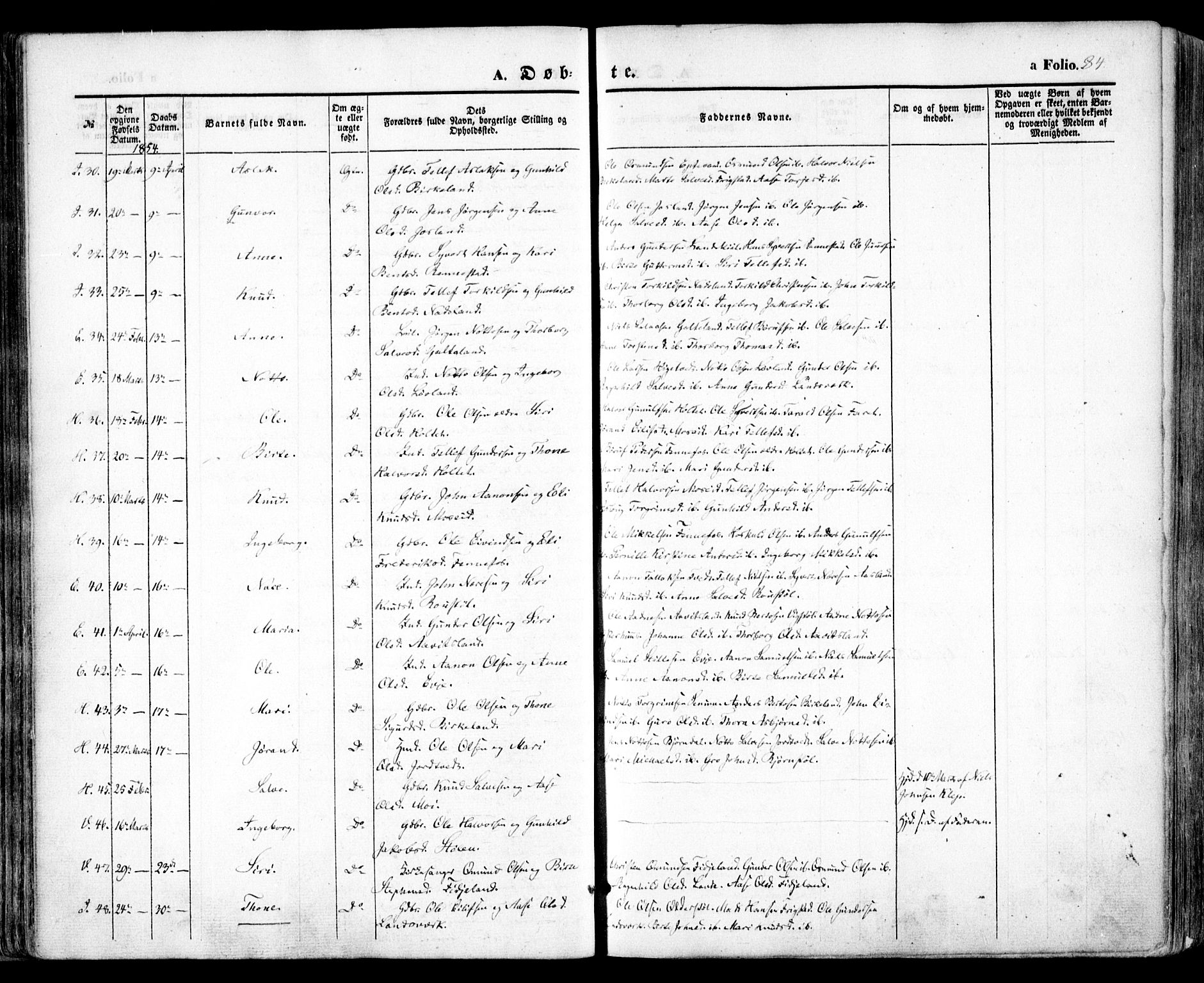 Evje sokneprestkontor, AV/SAK-1111-0008/F/Fa/Faa/L0005: Parish register (official) no. A 5, 1843-1865, p. 84