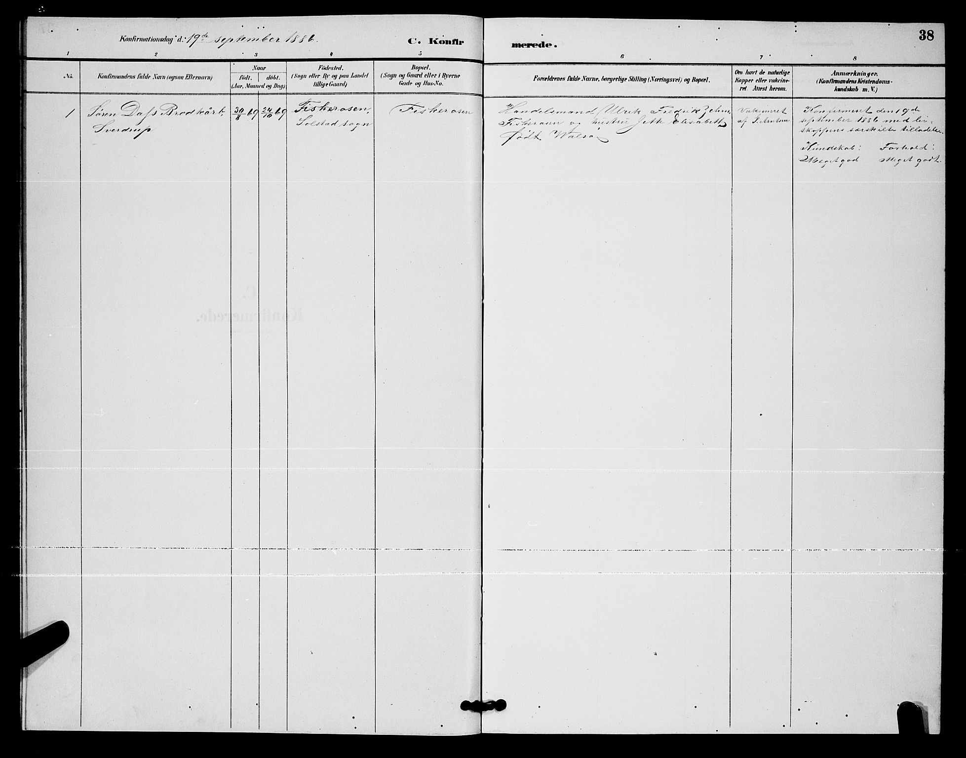 Ministerialprotokoller, klokkerbøker og fødselsregistre - Nordland, AV/SAT-A-1459/811/L0169: Parish register (copy) no. 811C01, 1884-1894, p. 38