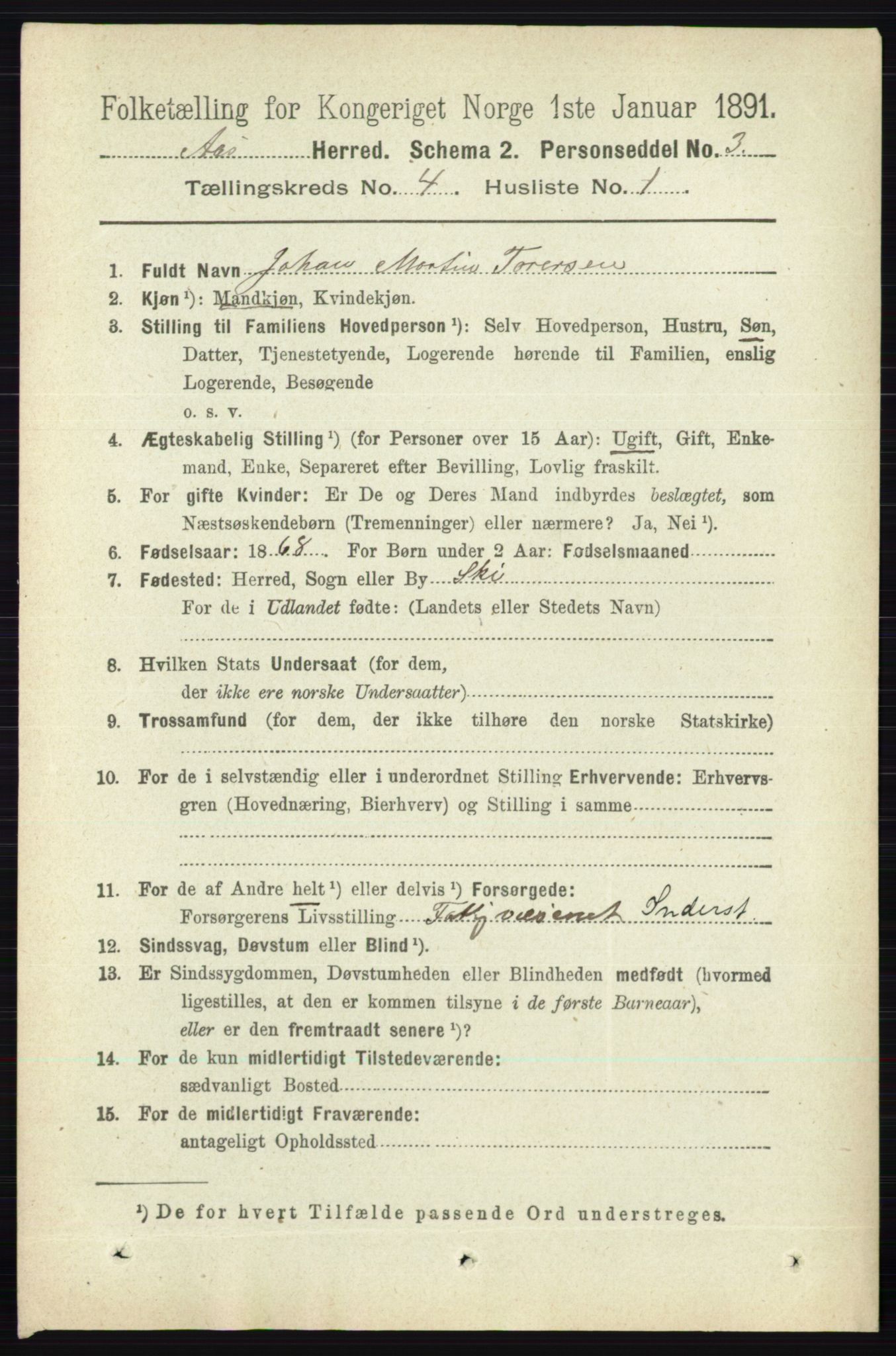 RA, 1891 census for 0214 Ås, 1891, p. 3047