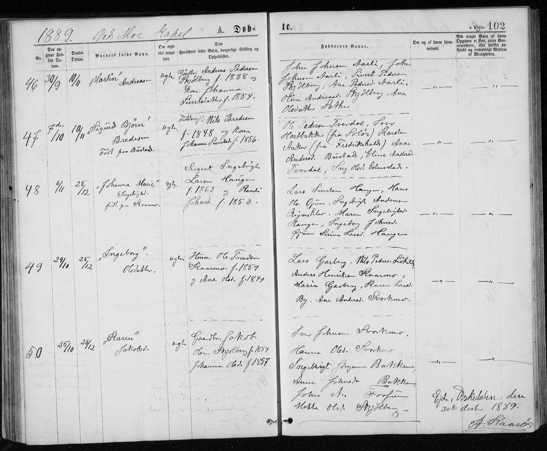 Ministerialprotokoller, klokkerbøker og fødselsregistre - Sør-Trøndelag, AV/SAT-A-1456/671/L0843: Parish register (copy) no. 671C02, 1873-1892, p. 102