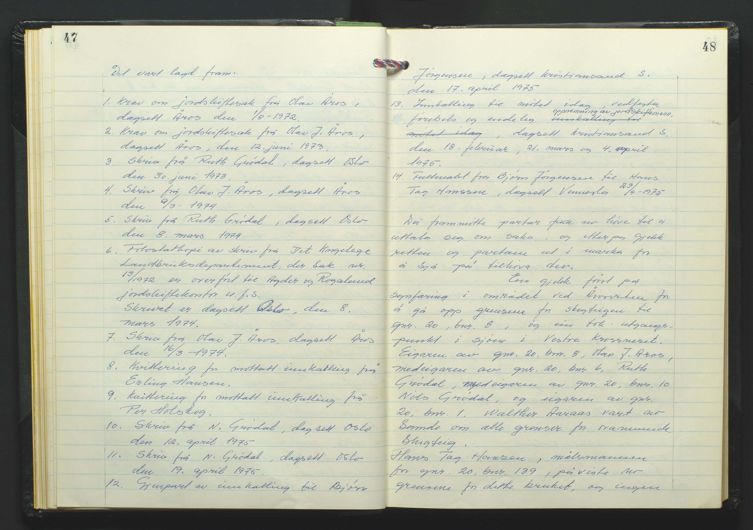 Marnar jordskifterett, AV/SAK-1541-0006/F/Fa/L0006: Jordskifterettsbok Kristiansand domssokn (Kr6), 1974-1978, p. 47-48