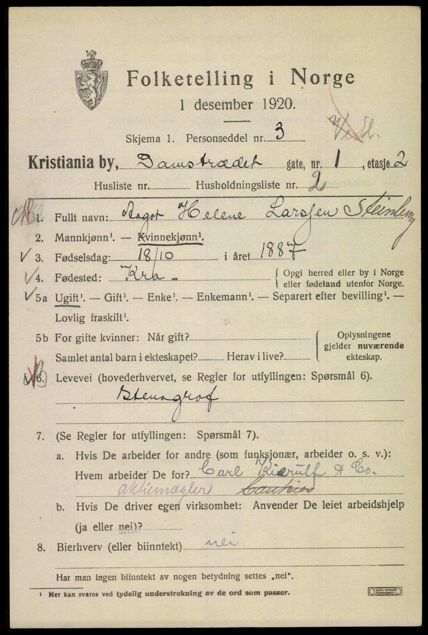 SAO, 1920 census for Kristiania, 1920, p. 193993