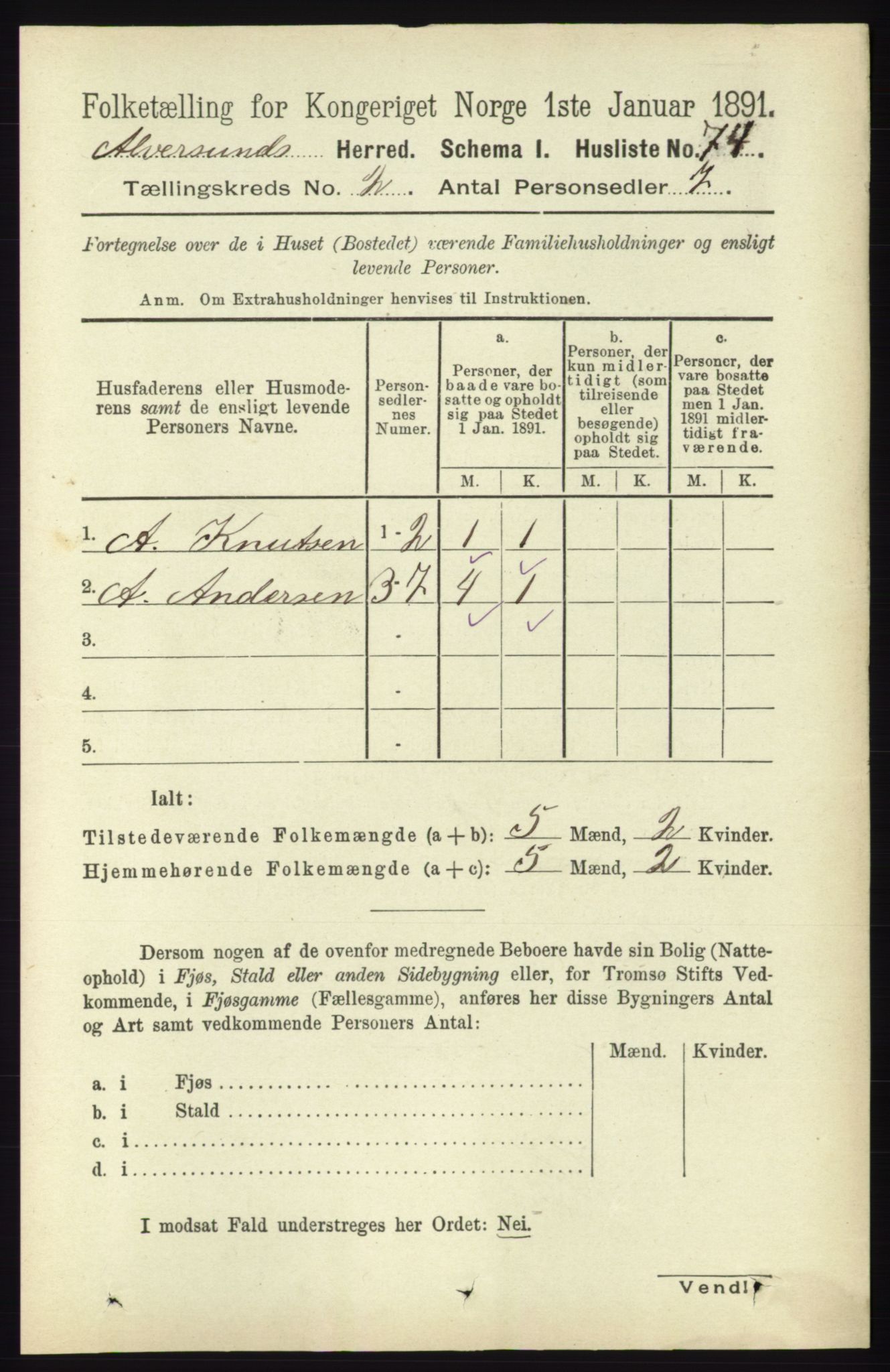 RA, 1891 census for 1257 Alversund, 1891, p. 454