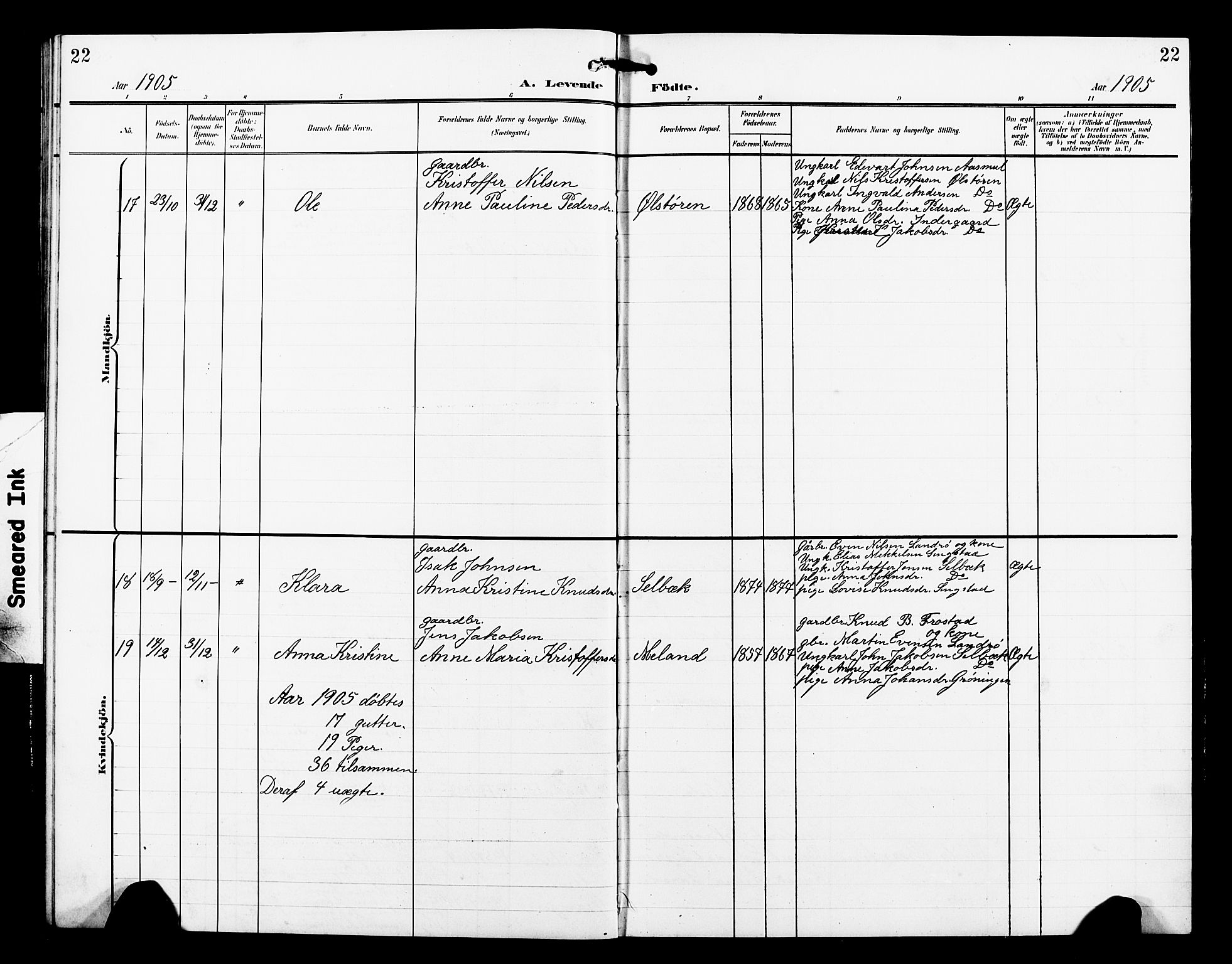 Ministerialprotokoller, klokkerbøker og fødselsregistre - Sør-Trøndelag, SAT/A-1456/663/L0763: Parish register (copy) no. 663C03, 1899-1908, p. 22