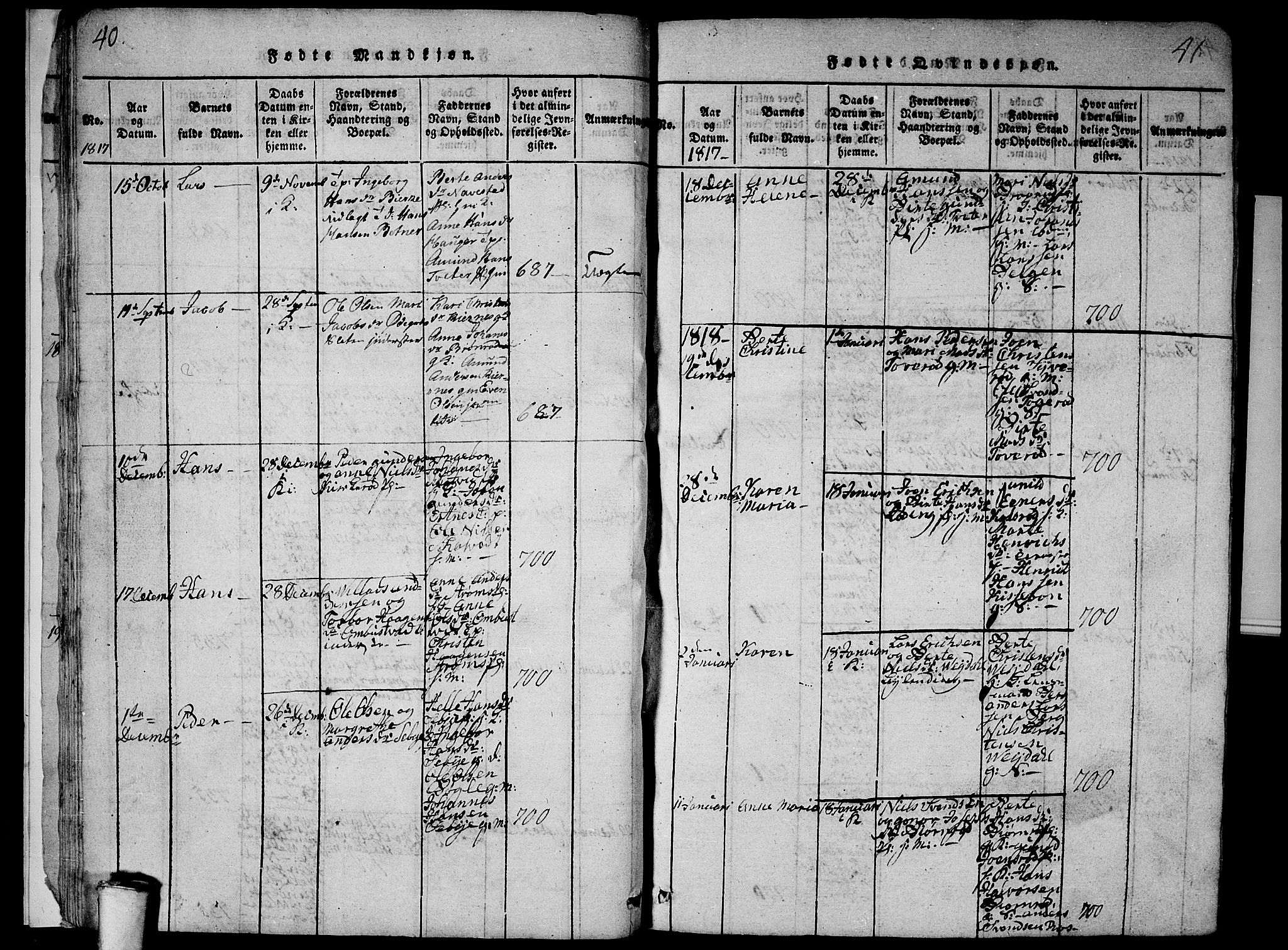 Våler prestekontor Kirkebøker, SAO/A-11083/G/Ga/L0001: Parish register (copy) no. I 1, 1815-1839, p. 40-41