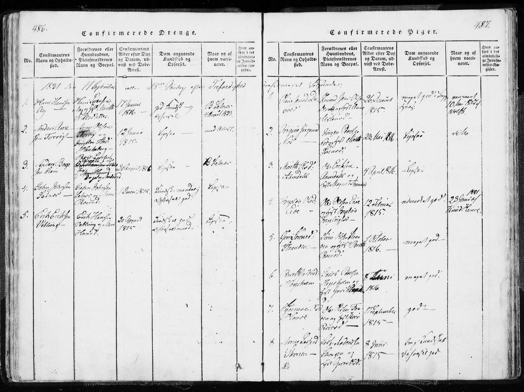 Ministerialprotokoller, klokkerbøker og fødselsregistre - Møre og Romsdal, AV/SAT-A-1454/544/L0571: Parish register (official) no. 544A04, 1818-1853, p. 486-487