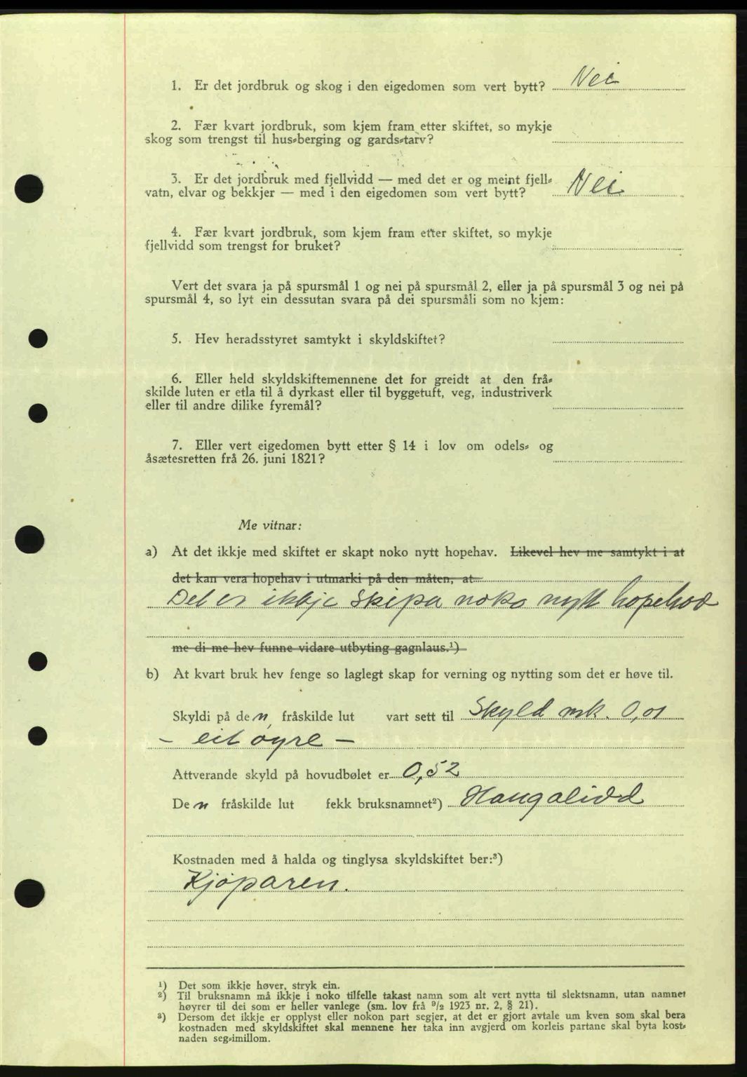 Sunnhordland sorenskrivar, AV/SAB-A-2401: Mortgage book no. A77, 1945-1945, Diary no: : 956/1945