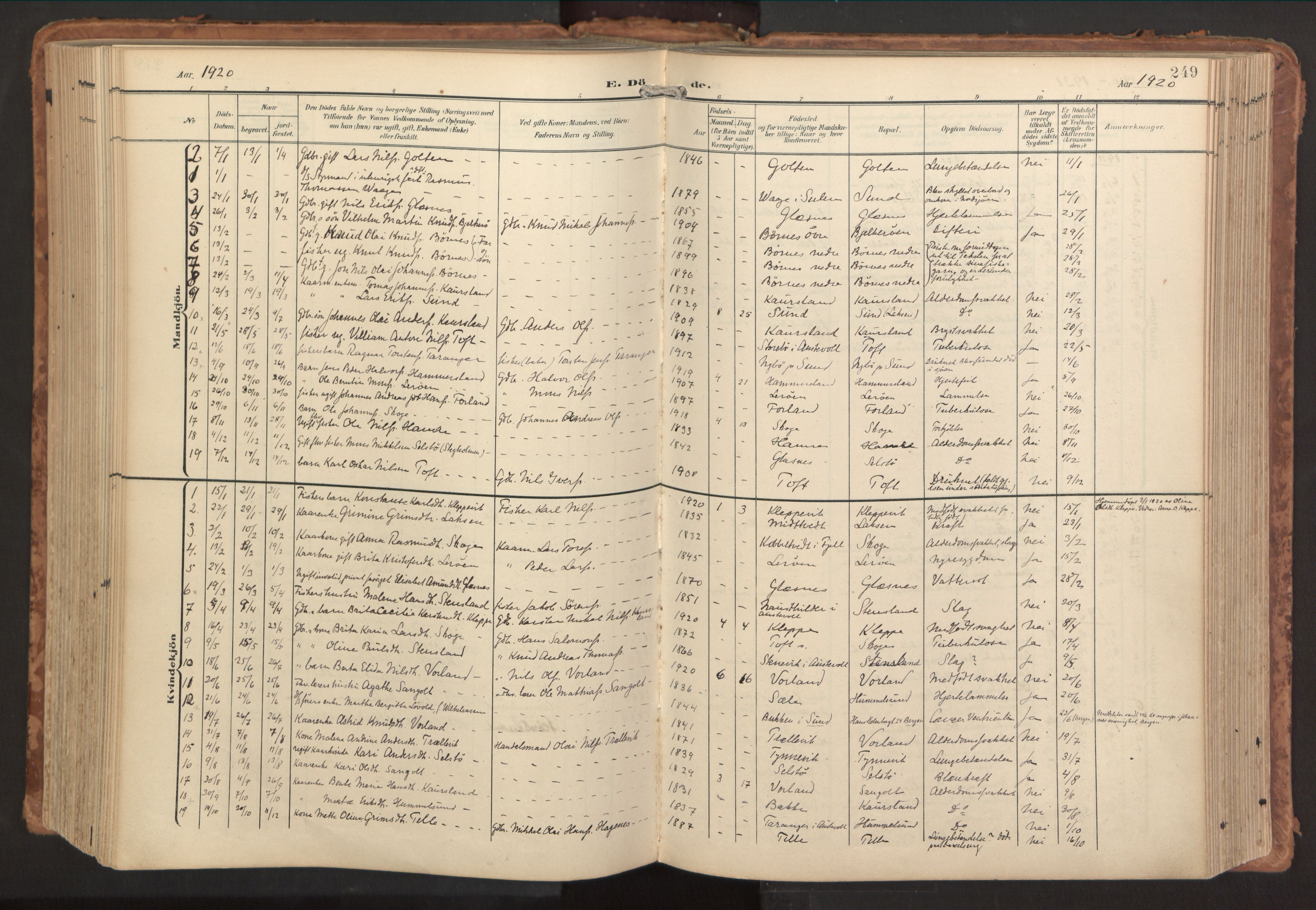Sund sokneprestembete, AV/SAB-A-99930: Parish register (official) no. B 2, 1907-1926, p. 249