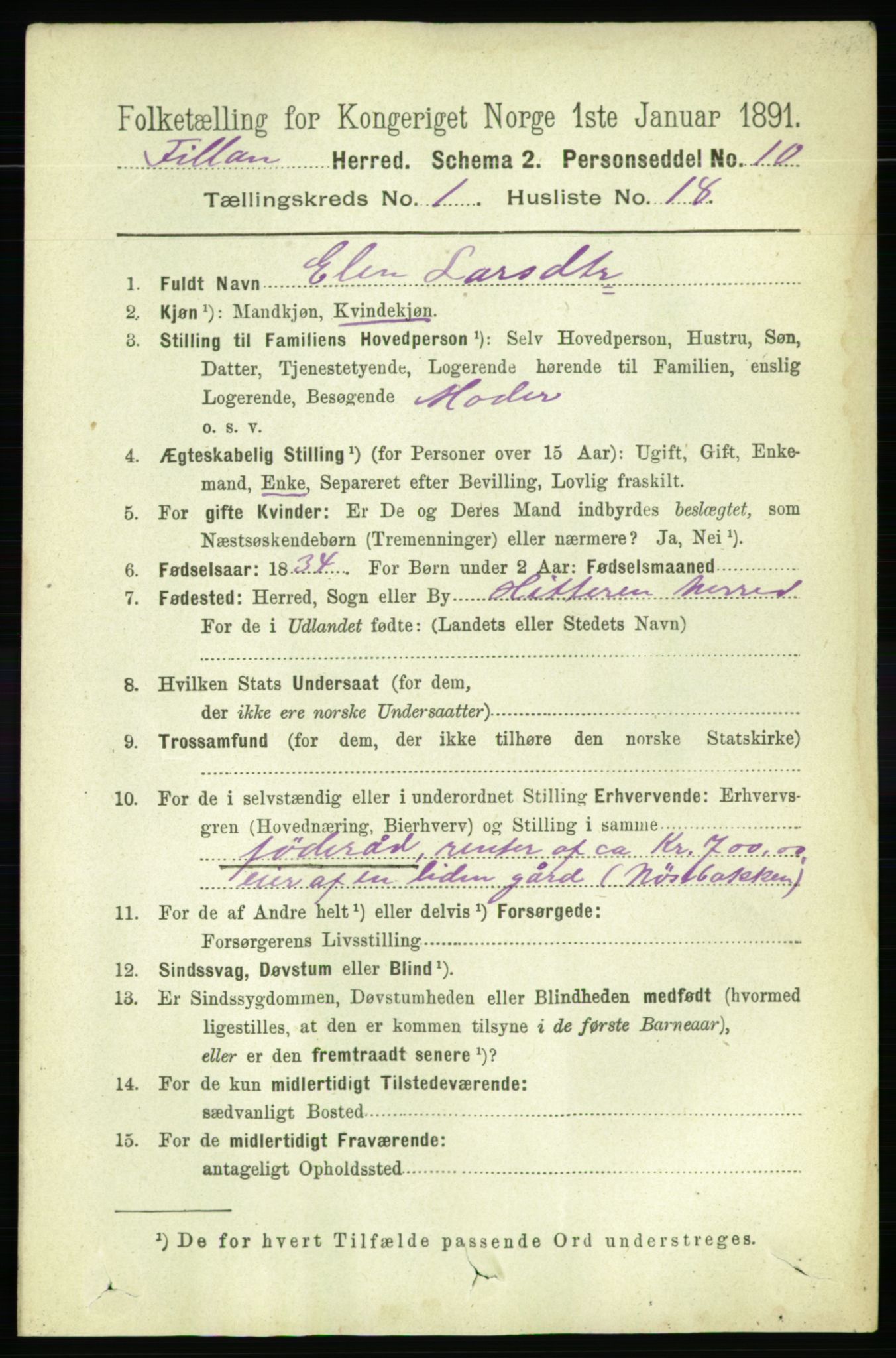 RA, 1891 census for 1616 Fillan, 1891, p. 181