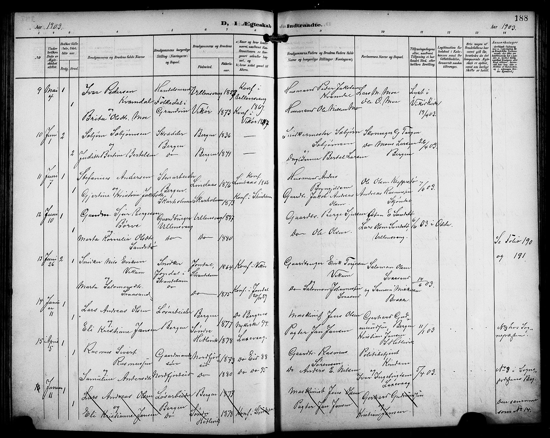 Laksevåg Sokneprestembete, SAB/A-76501/H/Ha/Hab/Haba/L0004: Parish register (copy) no. A 4, 1899-1909, p. 188