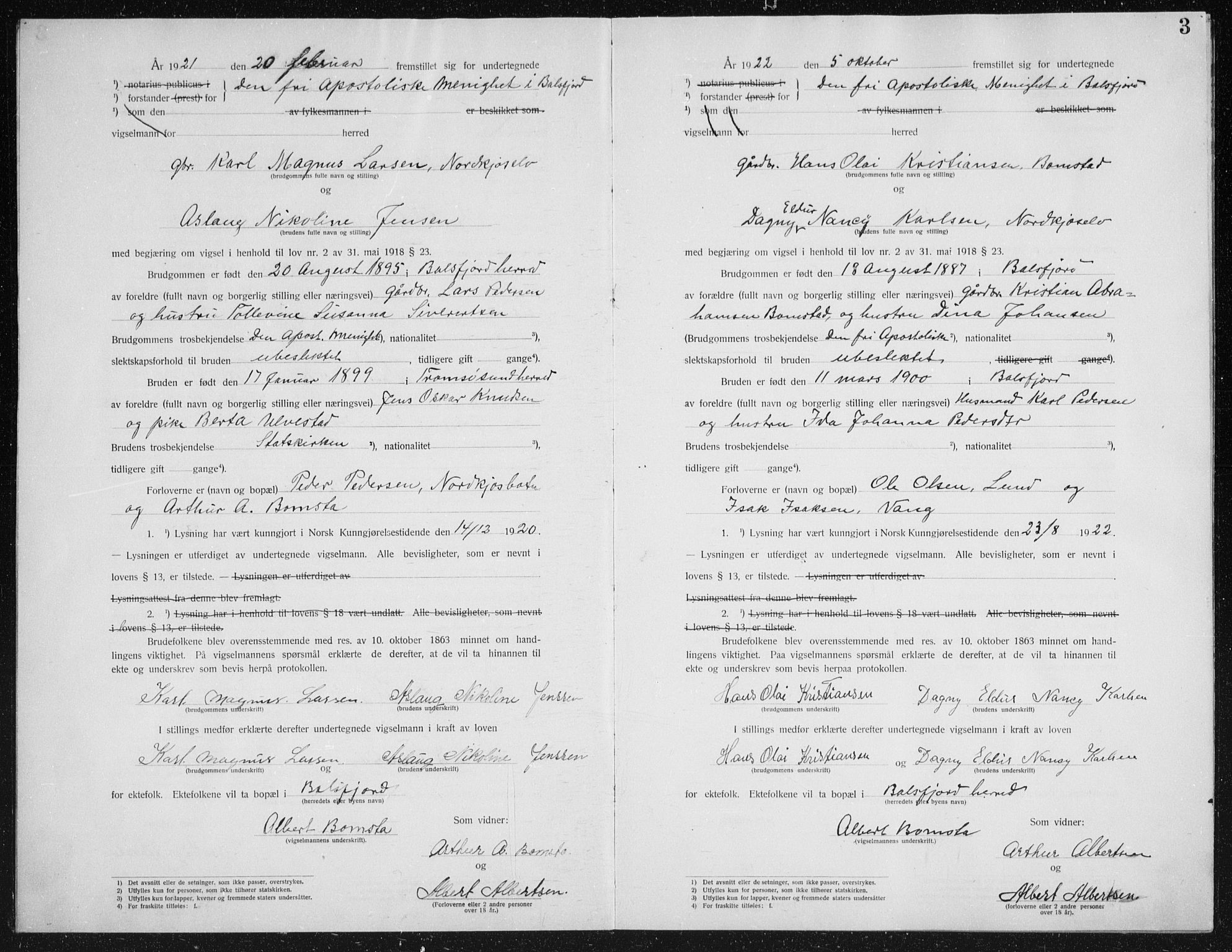 Fylkesmannen i Troms, SATØ/S-0001/A7.10.1/L1977: Dissenter register no. TF 1977, 1920-1922, p. 3
