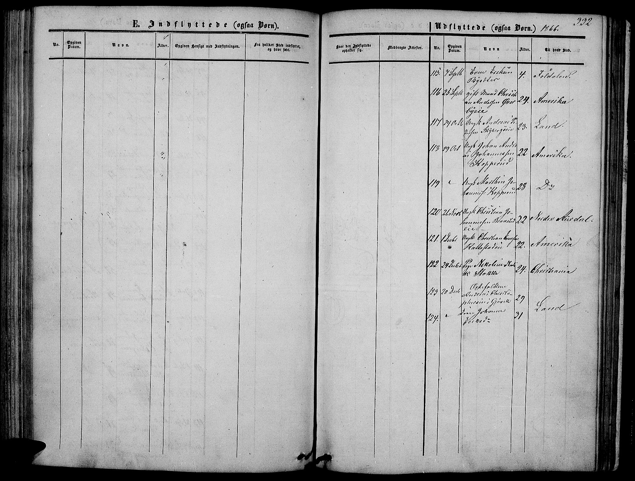 Vardal prestekontor, SAH/PREST-100/H/Ha/Hab/L0005: Parish register (copy) no. 5, 1854-1868, p. 332