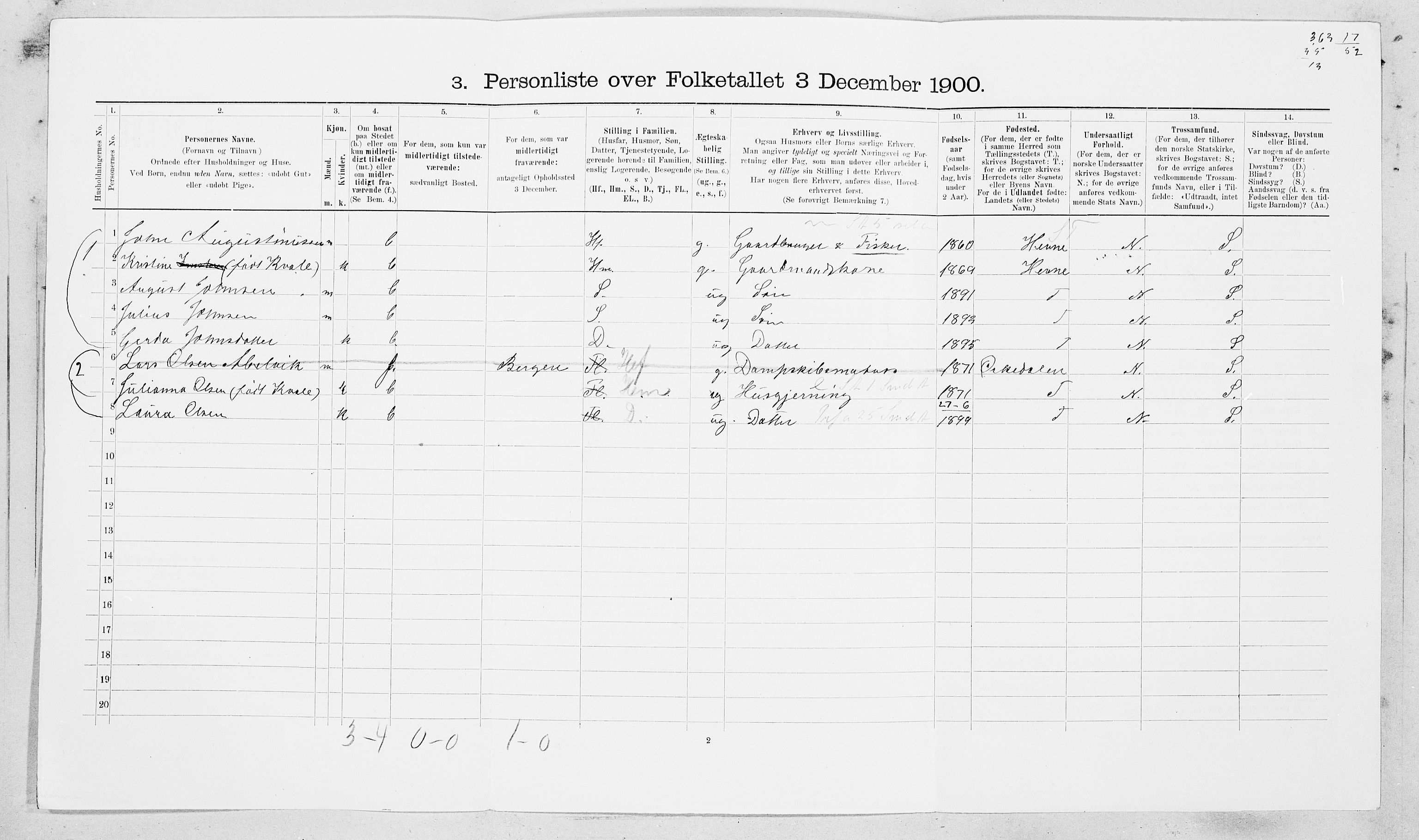 SAT, 1900 census for Agdenes, 1900, p. 349