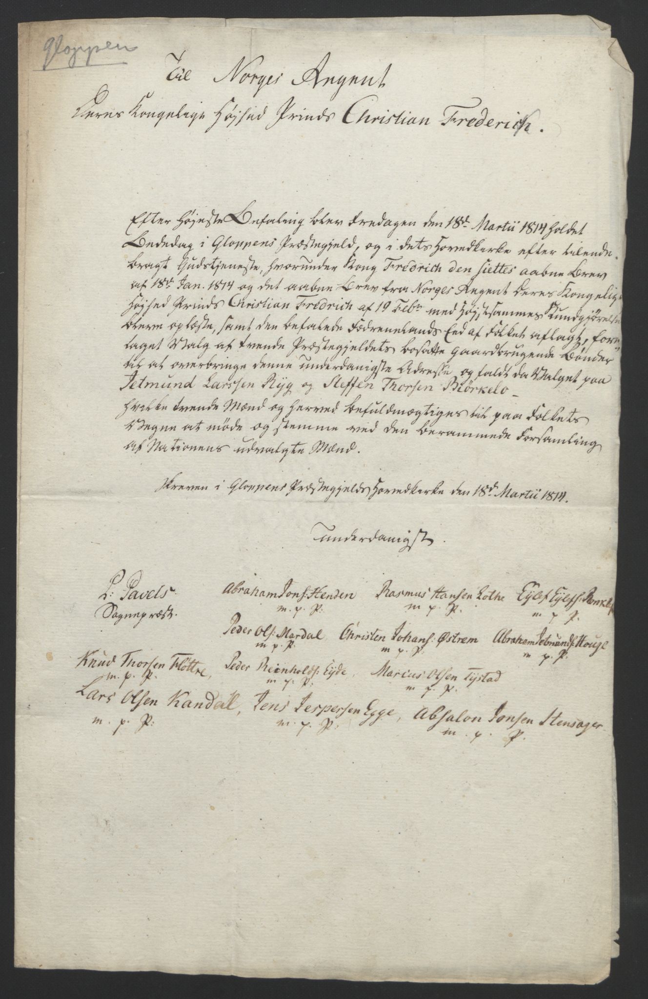 Statsrådssekretariatet, RA/S-1001/D/Db/L0008: Fullmakter for Eidsvollsrepresentantene i 1814. , 1814, p. 323