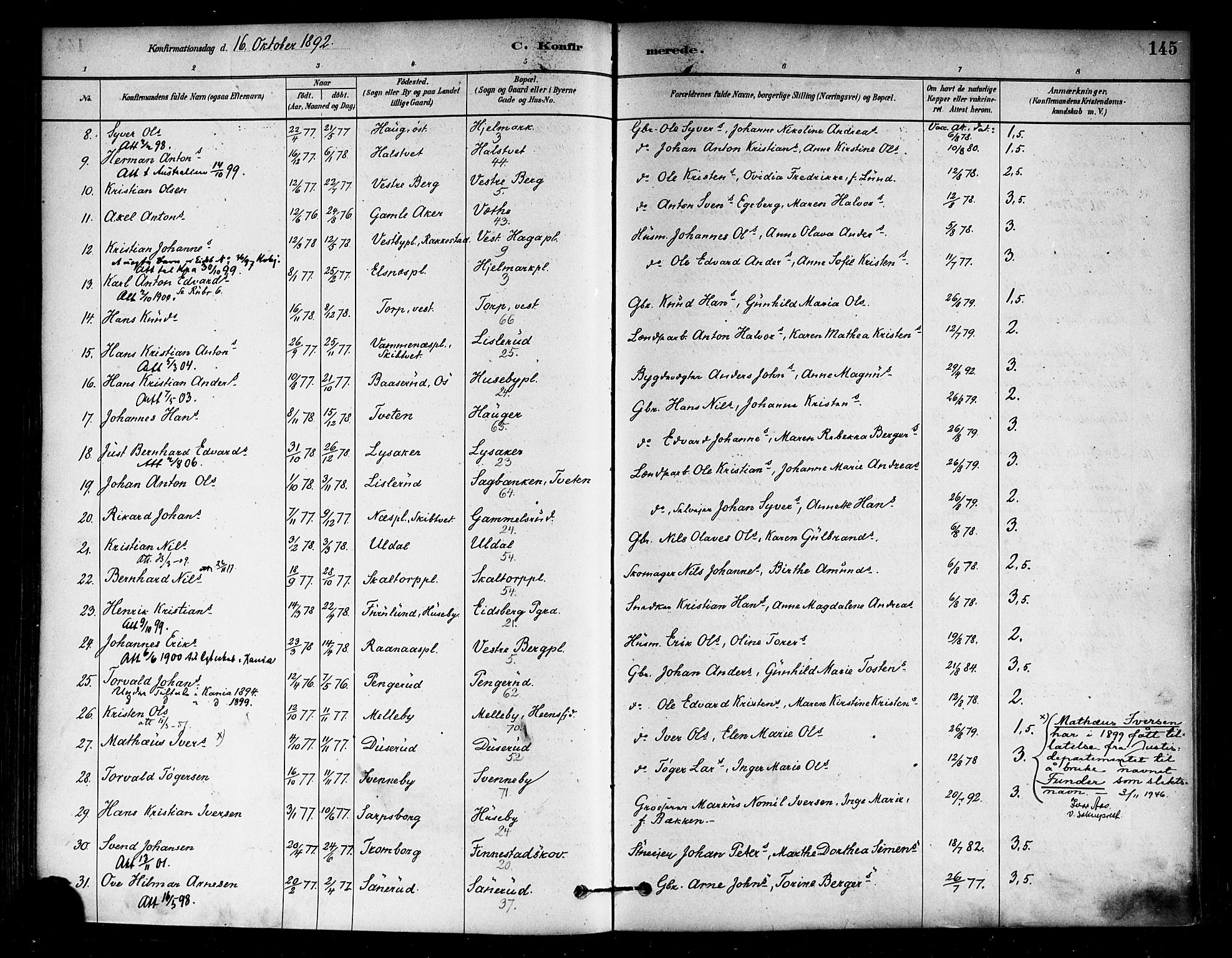 Eidsberg prestekontor Kirkebøker, AV/SAO-A-10905/F/Fa/L0012: Parish register (official) no. I 12, 1879-1901, p. 145