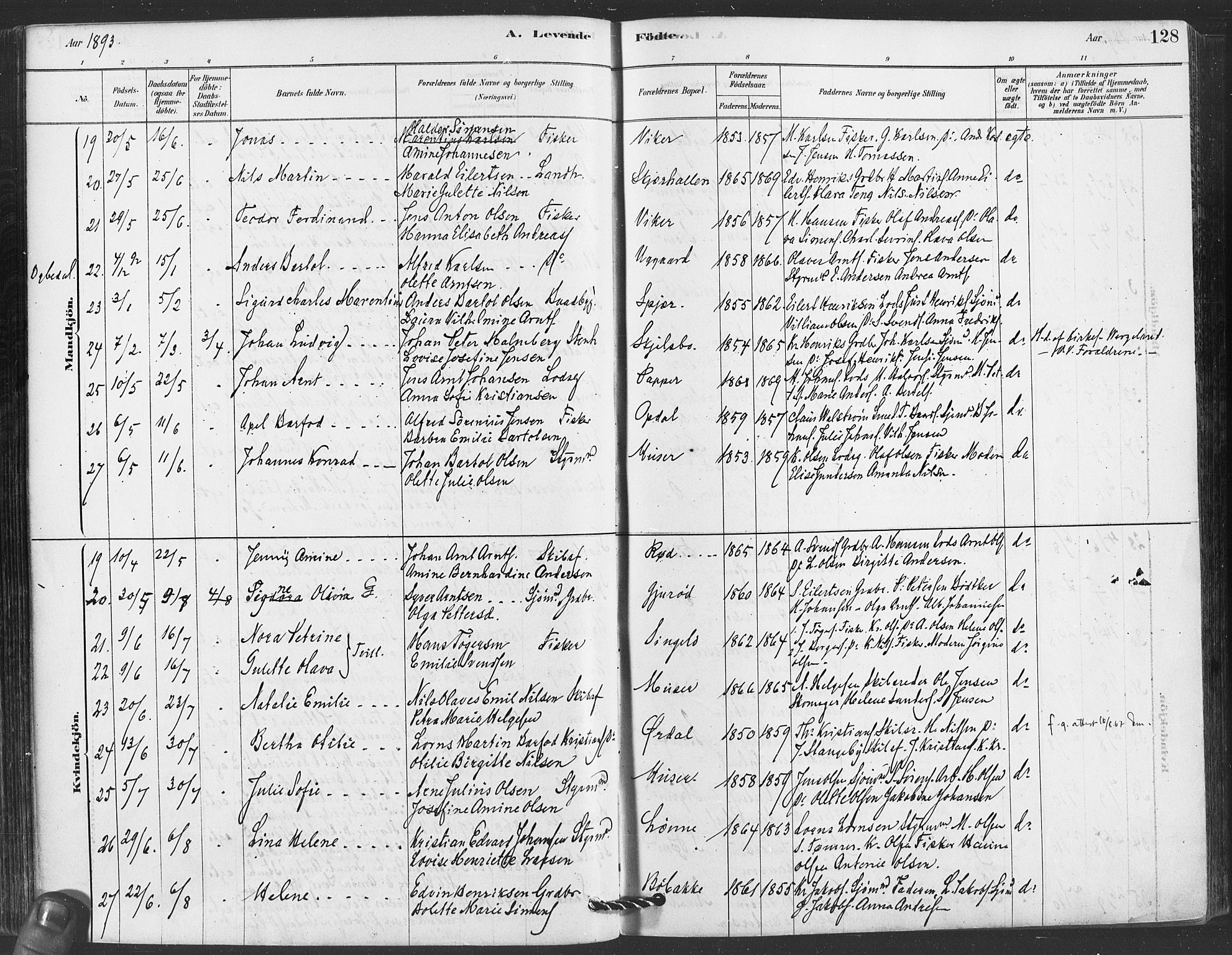 Hvaler prestekontor Kirkebøker, AV/SAO-A-2001/F/Fa/L0008: Parish register (official) no. I 8, 1878-1895, p. 128