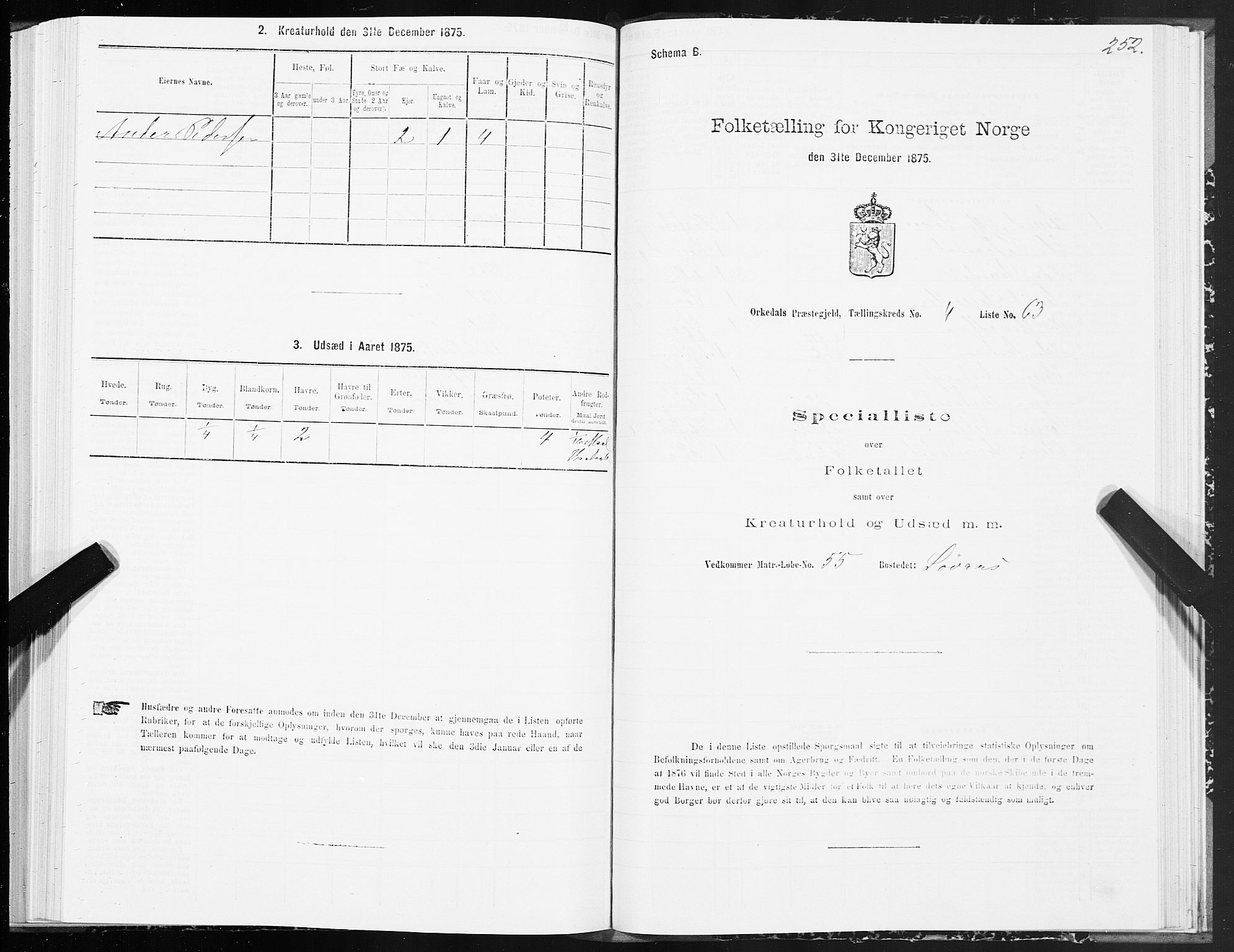 SAT, 1875 census for 1638P Orkdal, 1875, p. 2252