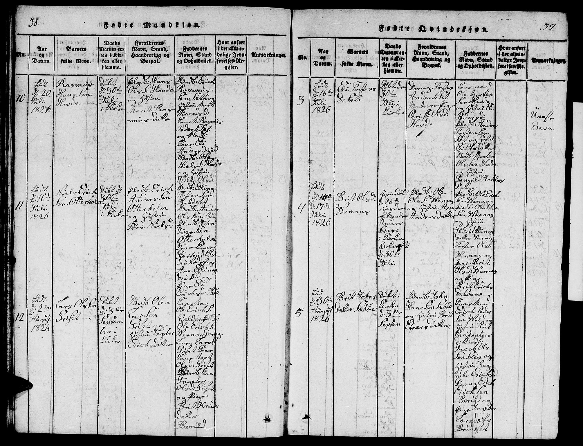 Ministerialprotokoller, klokkerbøker og fødselsregistre - Møre og Romsdal, AV/SAT-A-1454/543/L0563: Parish register (copy) no. 543C01, 1818-1836, p. 38-39