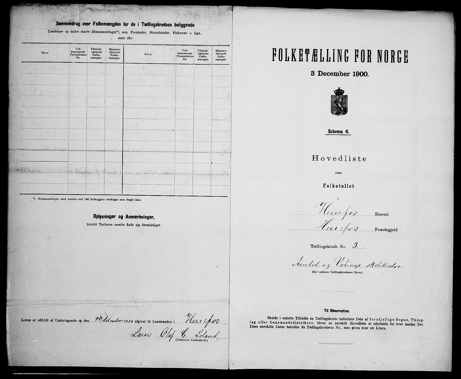 SAK, 1900 census for Herefoss, 1900, p. 13