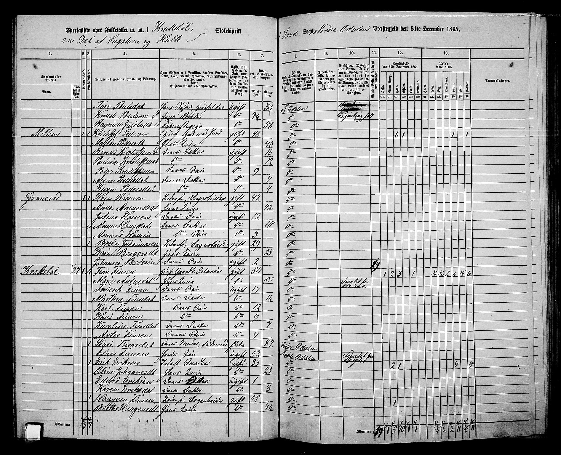 RA, 1865 census for Nord-Odal, 1865, p. 88