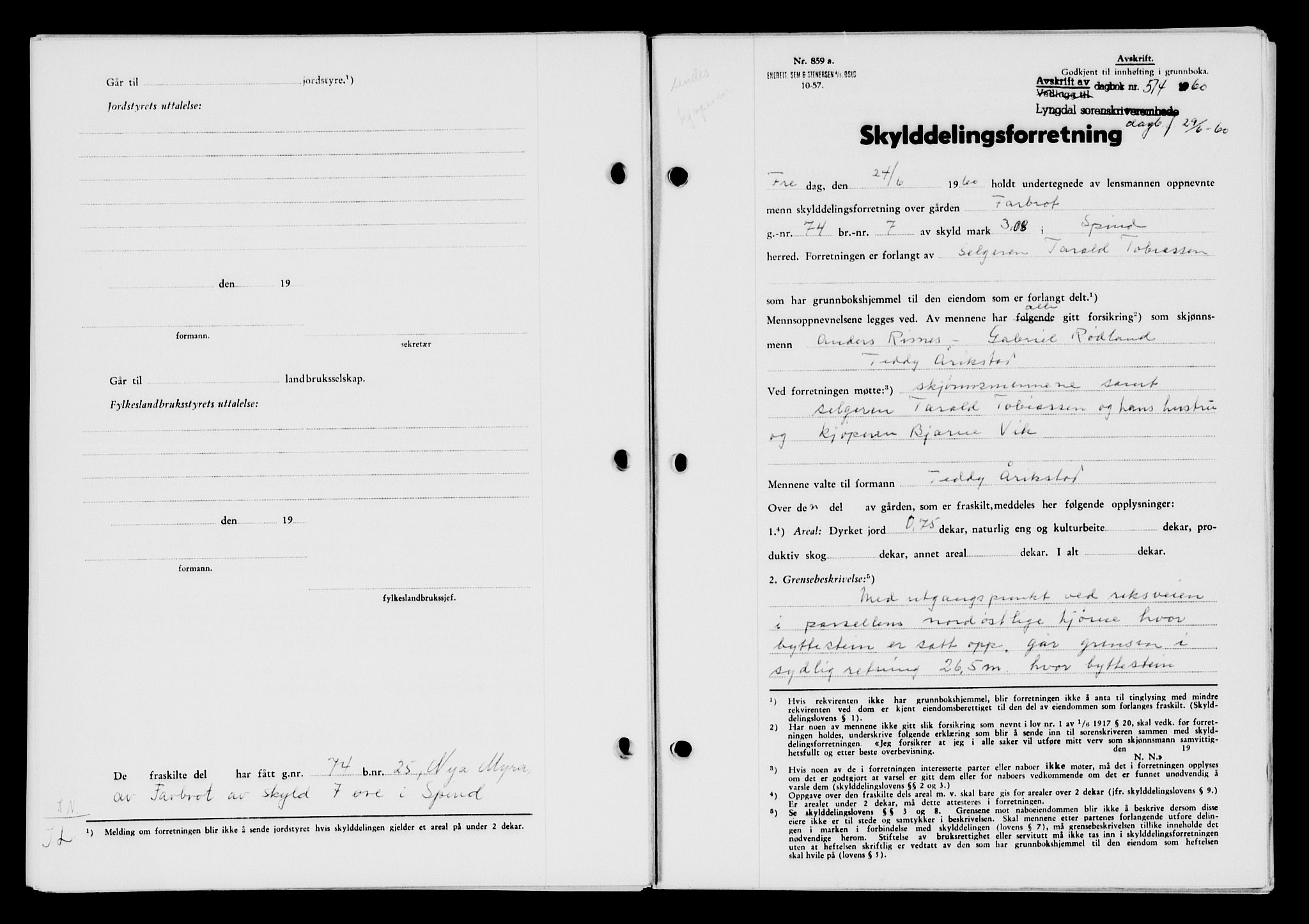 Lyngdal sorenskriveri, AV/SAK-1221-0004/G/Gb/L0680: Mortgage book no. A XXVI, 1960-1960, Diary no: : 514/1960