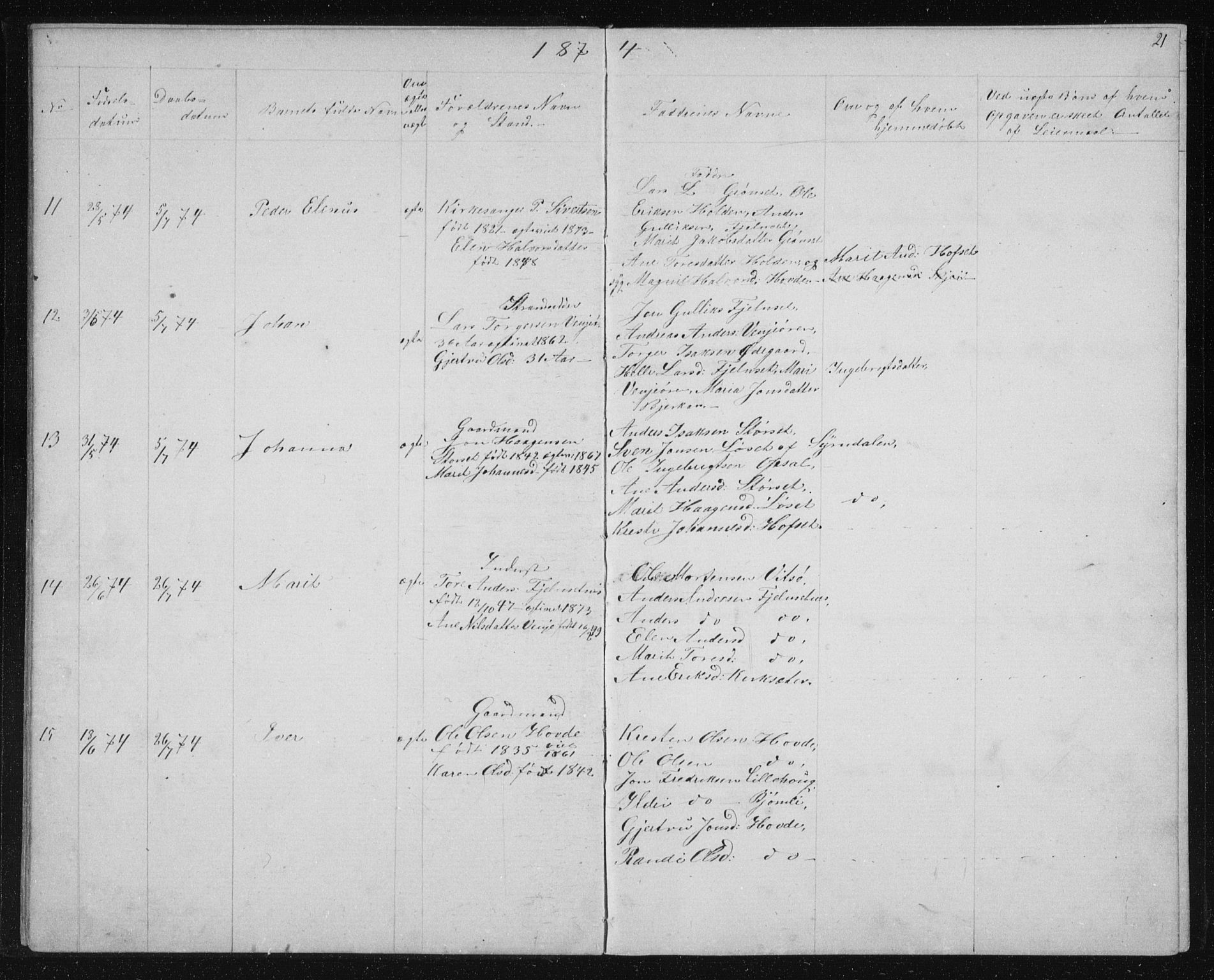 Ministerialprotokoller, klokkerbøker og fødselsregistre - Sør-Trøndelag, AV/SAT-A-1456/631/L0513: Parish register (copy) no. 631C01, 1869-1879, p. 21