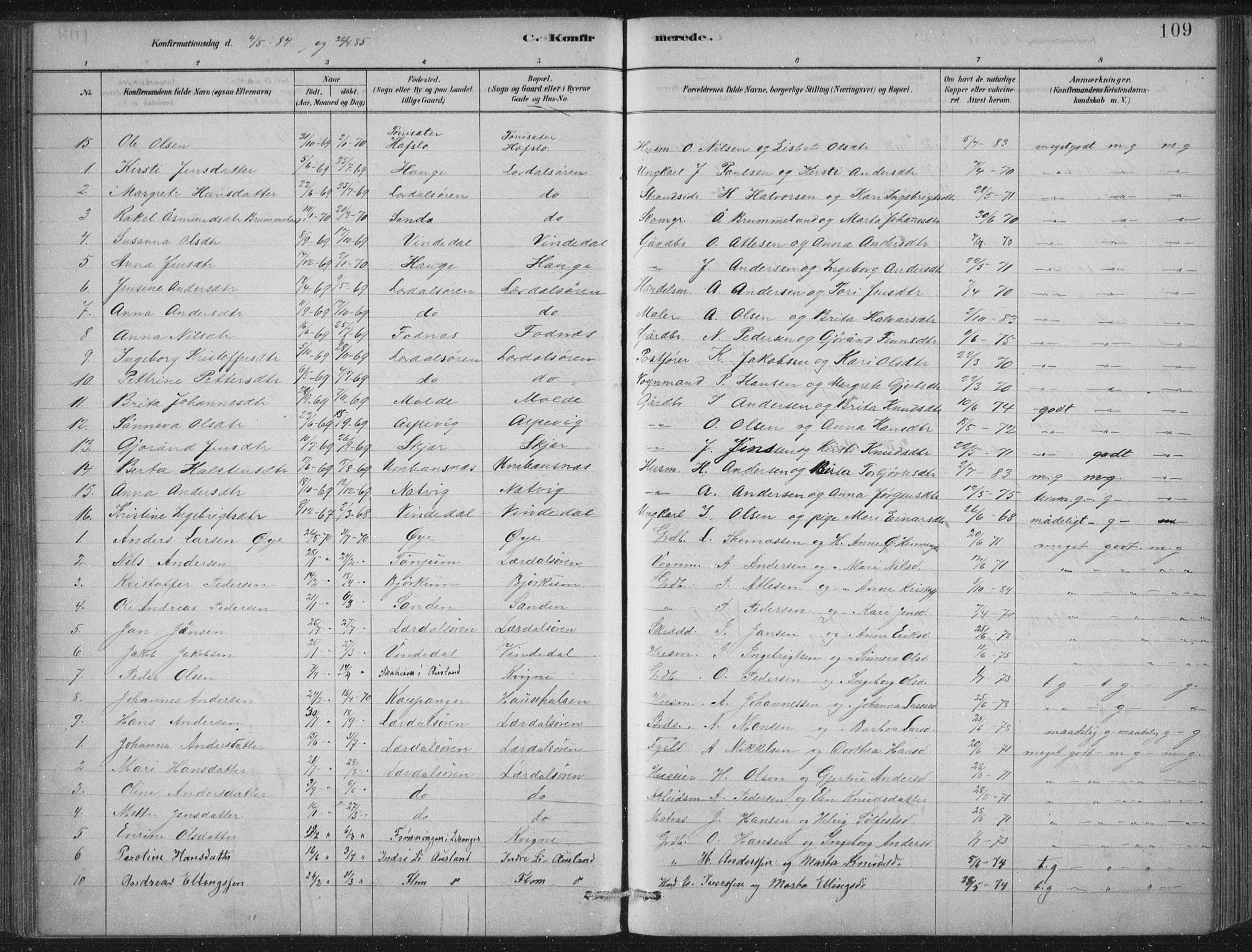 Lærdal sokneprestembete, SAB/A-81201: Parish register (official) no. D  1, 1878-1908, p. 109