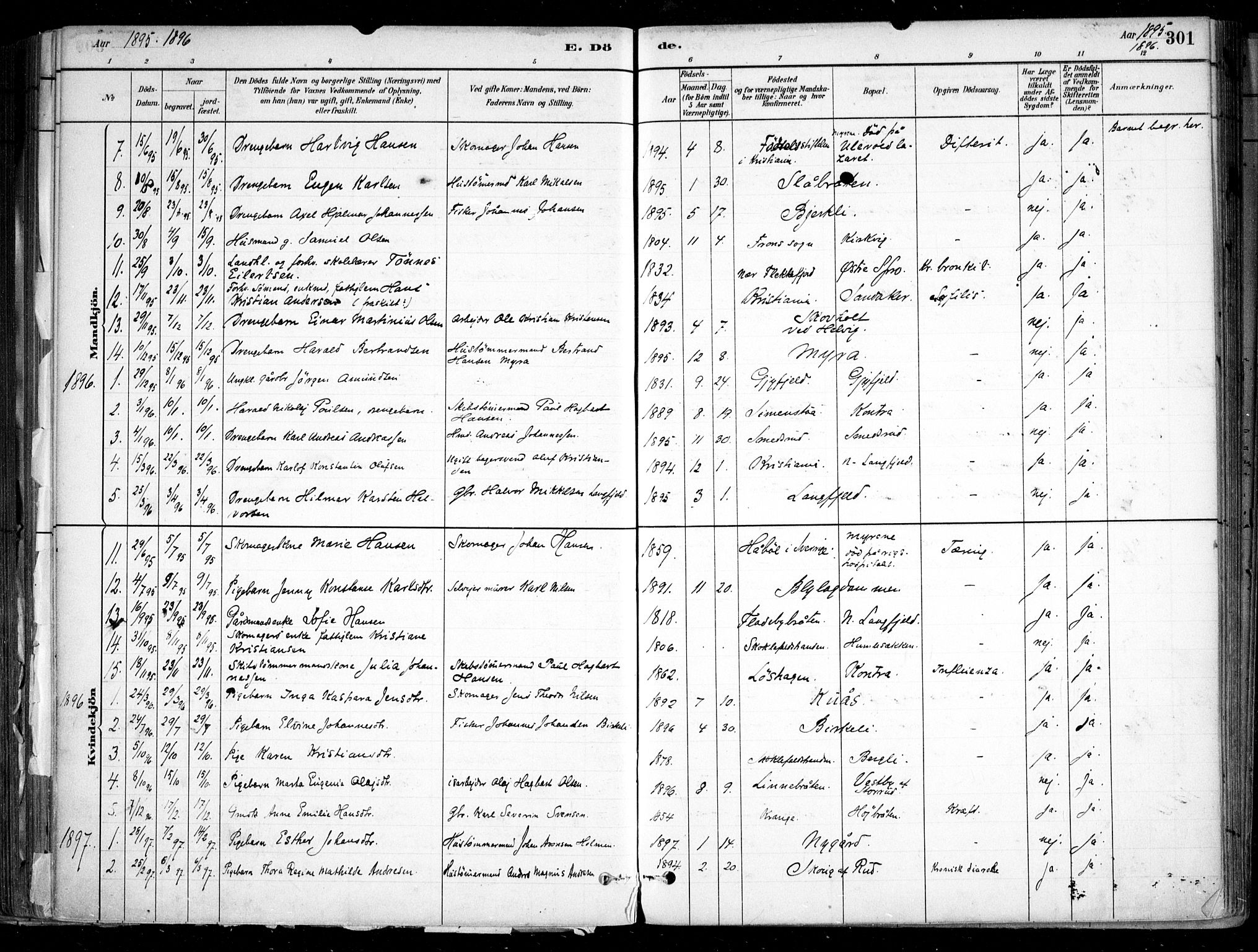 Nesodden prestekontor Kirkebøker, AV/SAO-A-10013/F/Fa/L0009: Parish register (official) no. I 9, 1880-1915, p. 301