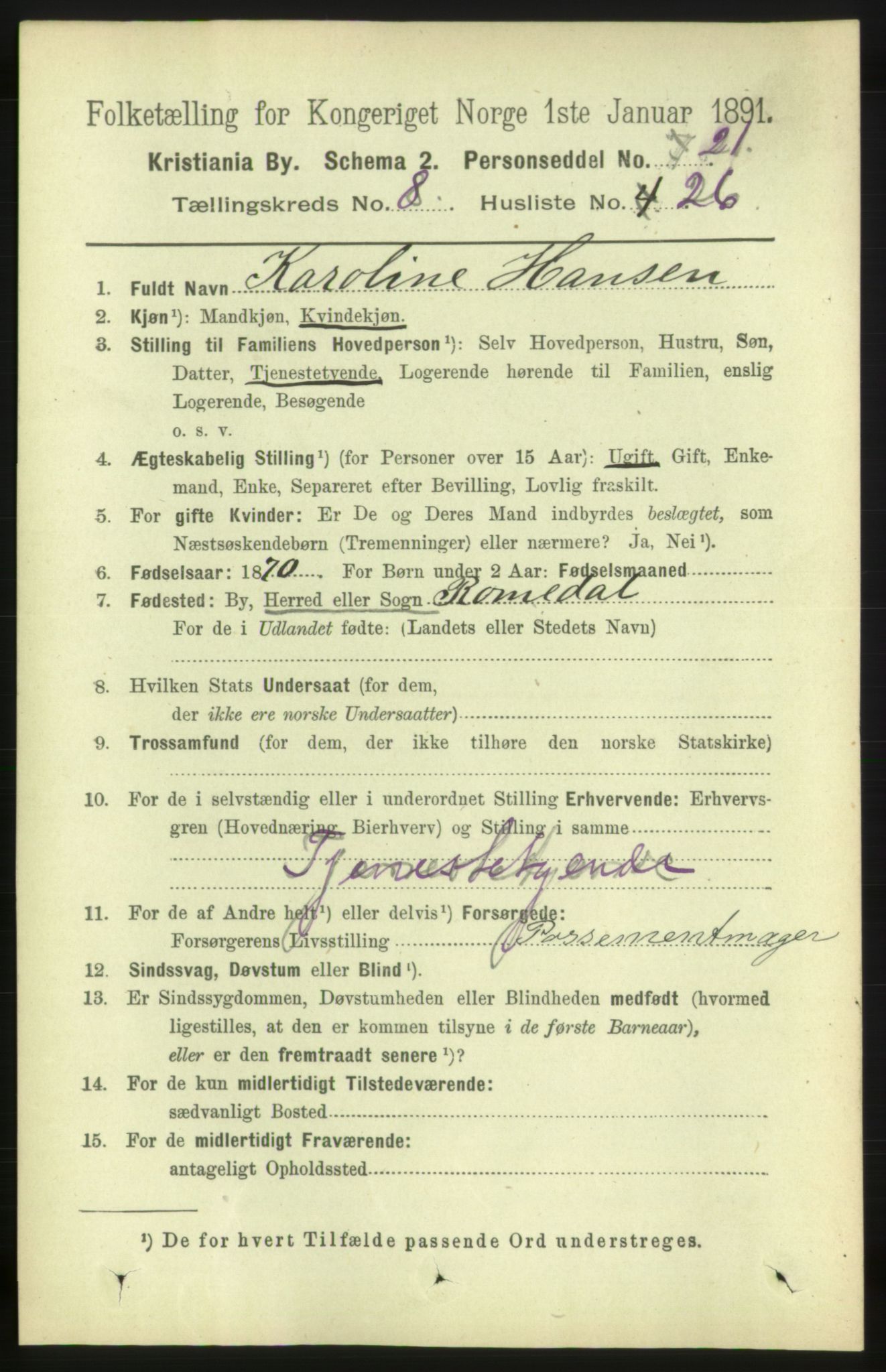 RA, 1891 census for 0301 Kristiania, 1891, p. 3929
