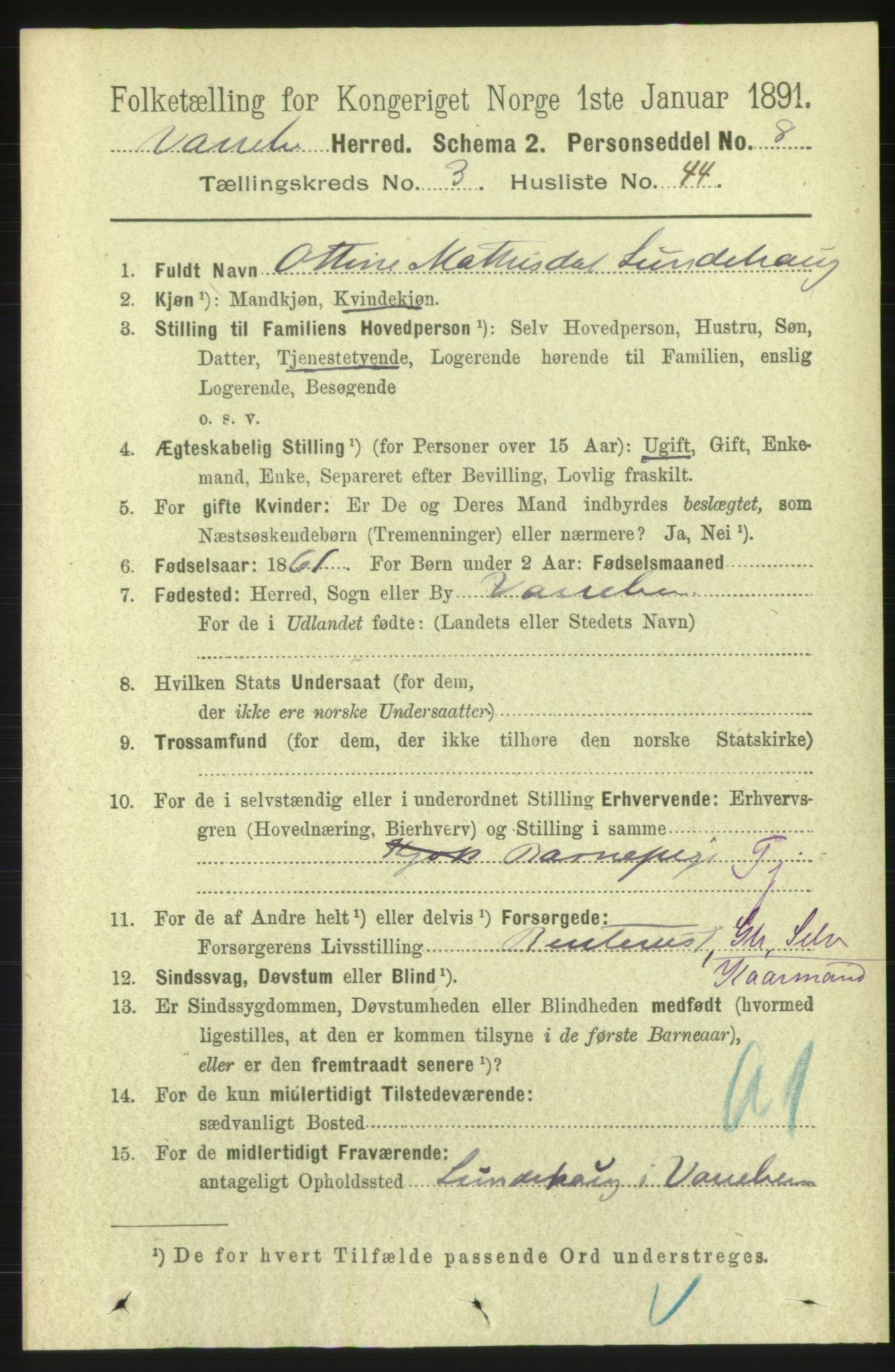 RA, 1891 census for 1511 Vanylven, 1891, p. 1494