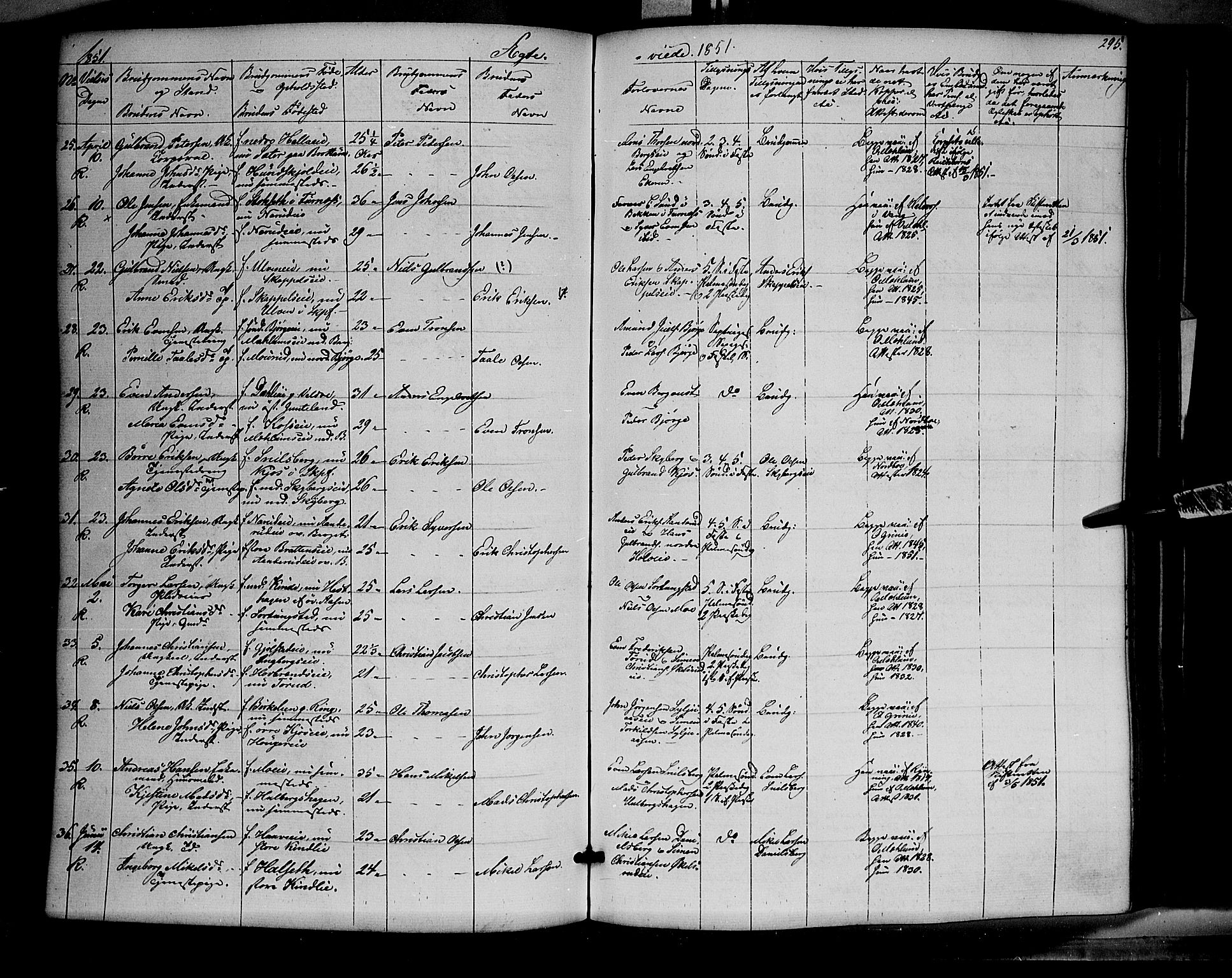 Ringsaker prestekontor, SAH/PREST-014/K/Ka/L0009: Parish register (official) no. 9, 1850-1860, p. 295