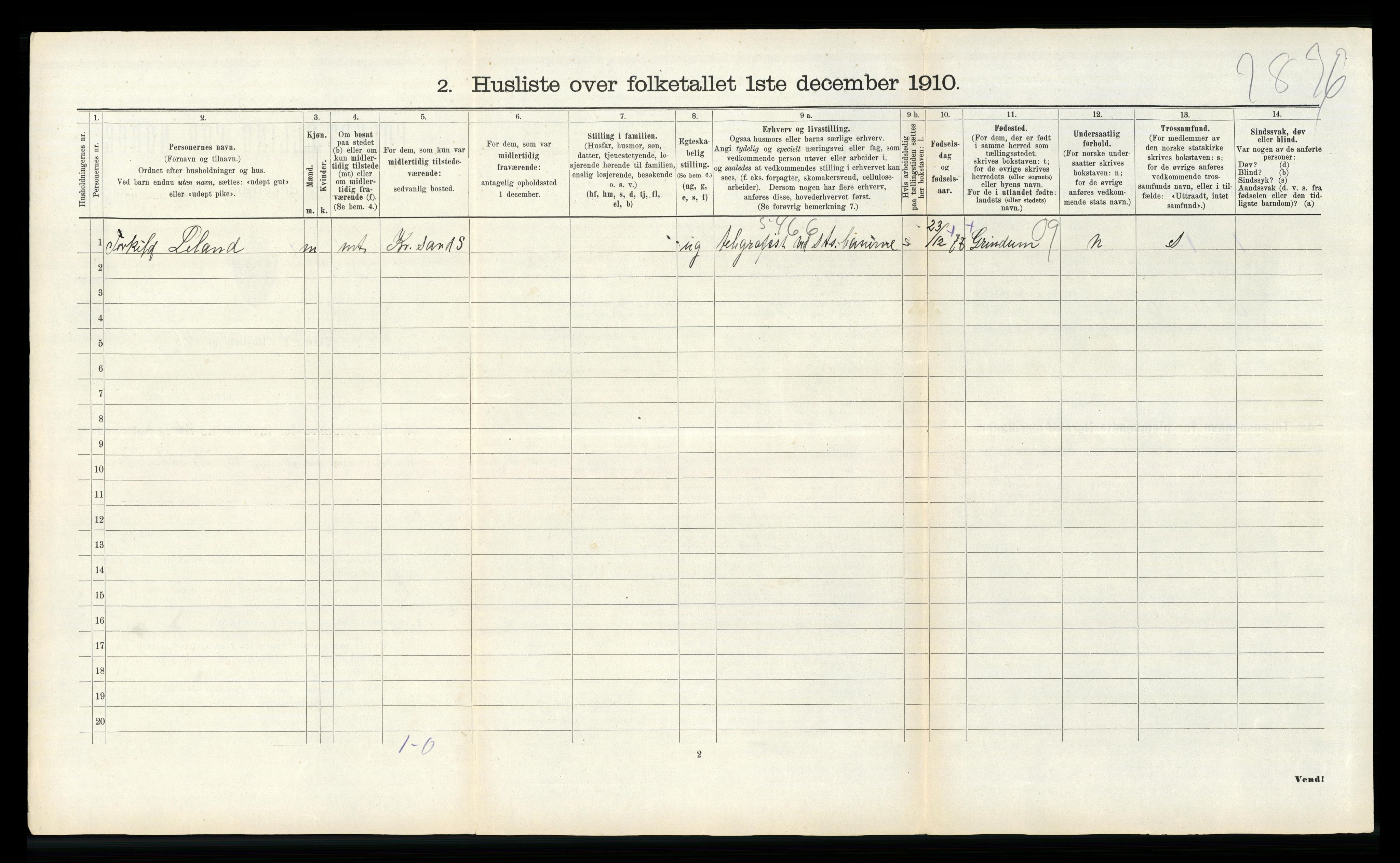 RA, 1910 census for Vennesla, 1910, p. 307