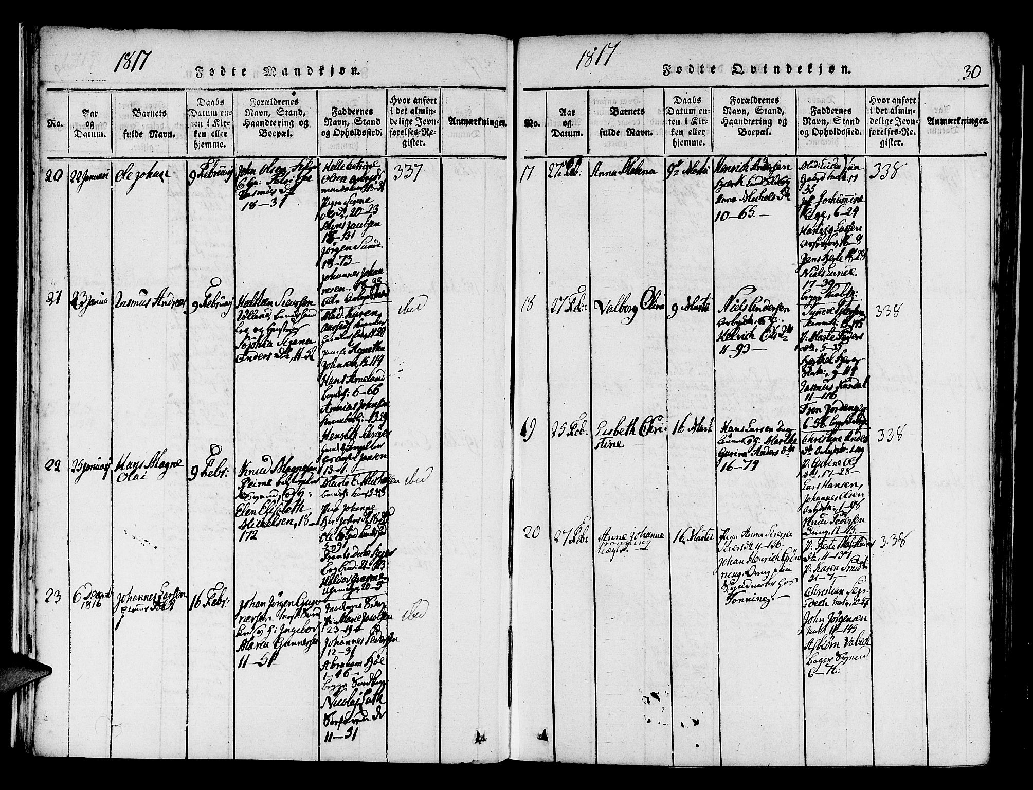 Domkirken sokneprestembete, AV/SAB-A-74801/H/Haa/L0010: Parish register (official) no. A 10, 1816-1821, p. 30