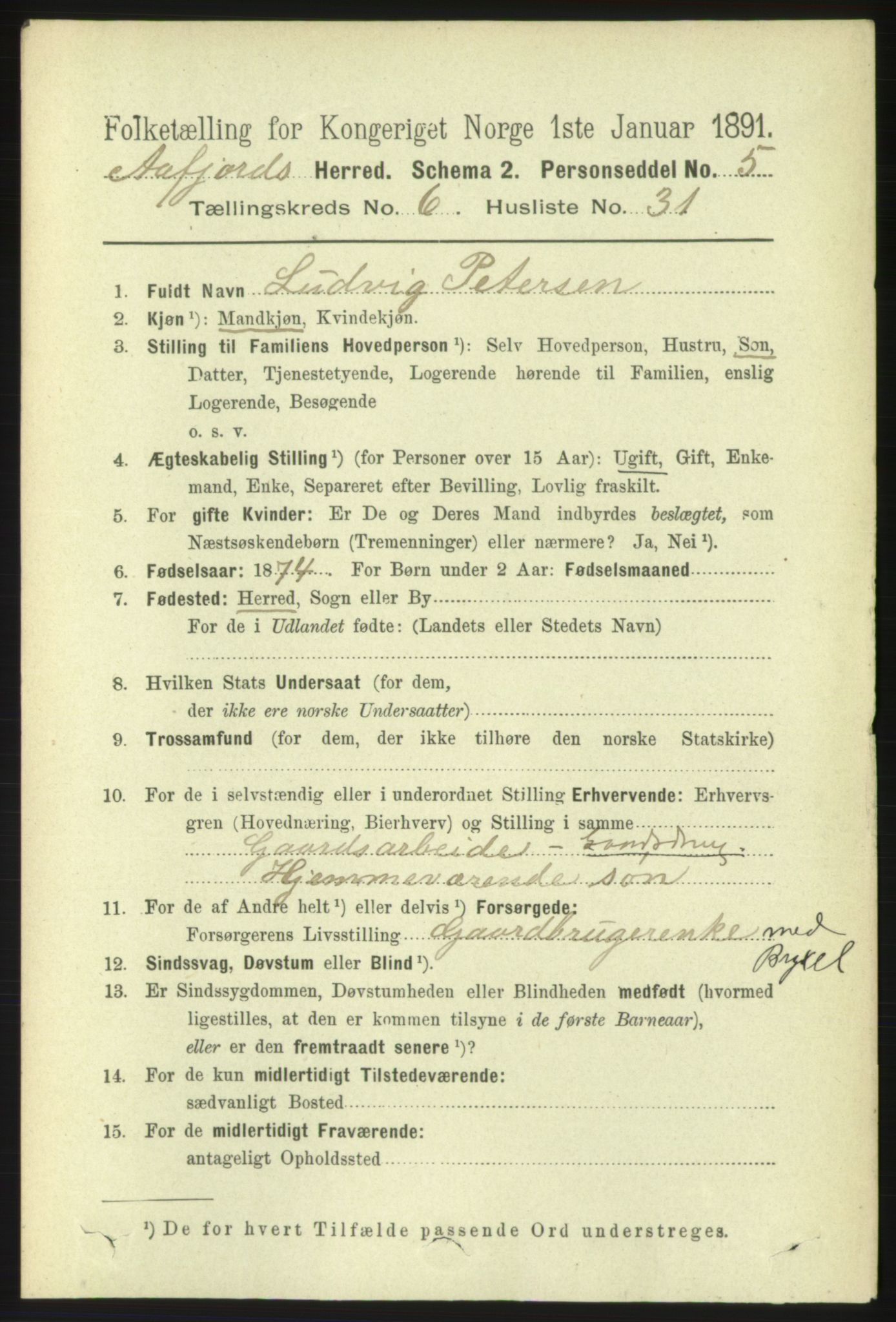 RA, 1891 census for 1630 Åfjord, 1891, p. 1665