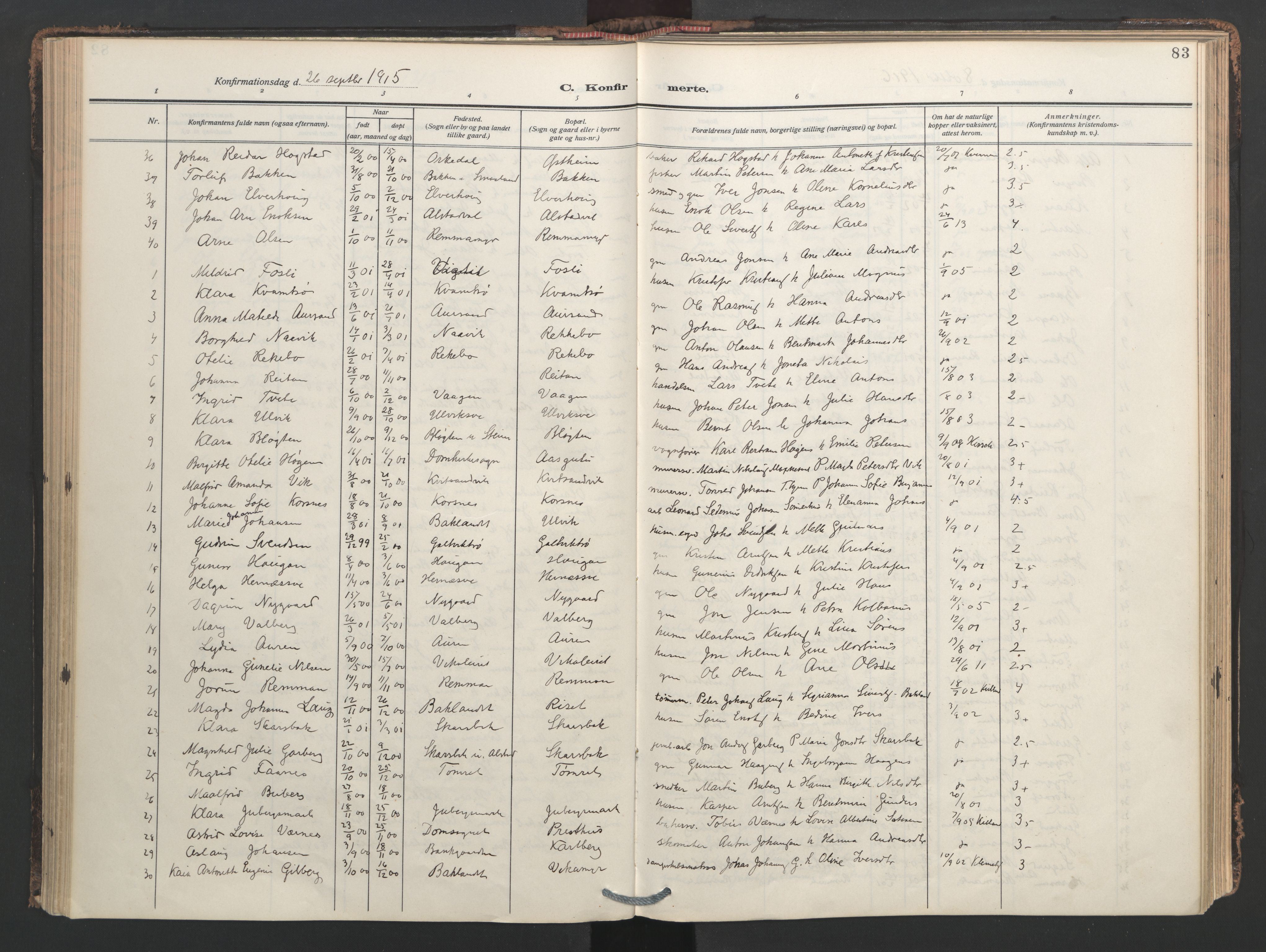 Ministerialprotokoller, klokkerbøker og fødselsregistre - Nord-Trøndelag, SAT/A-1458/713/L0123: Parish register (official) no. 713A12, 1911-1925, p. 83