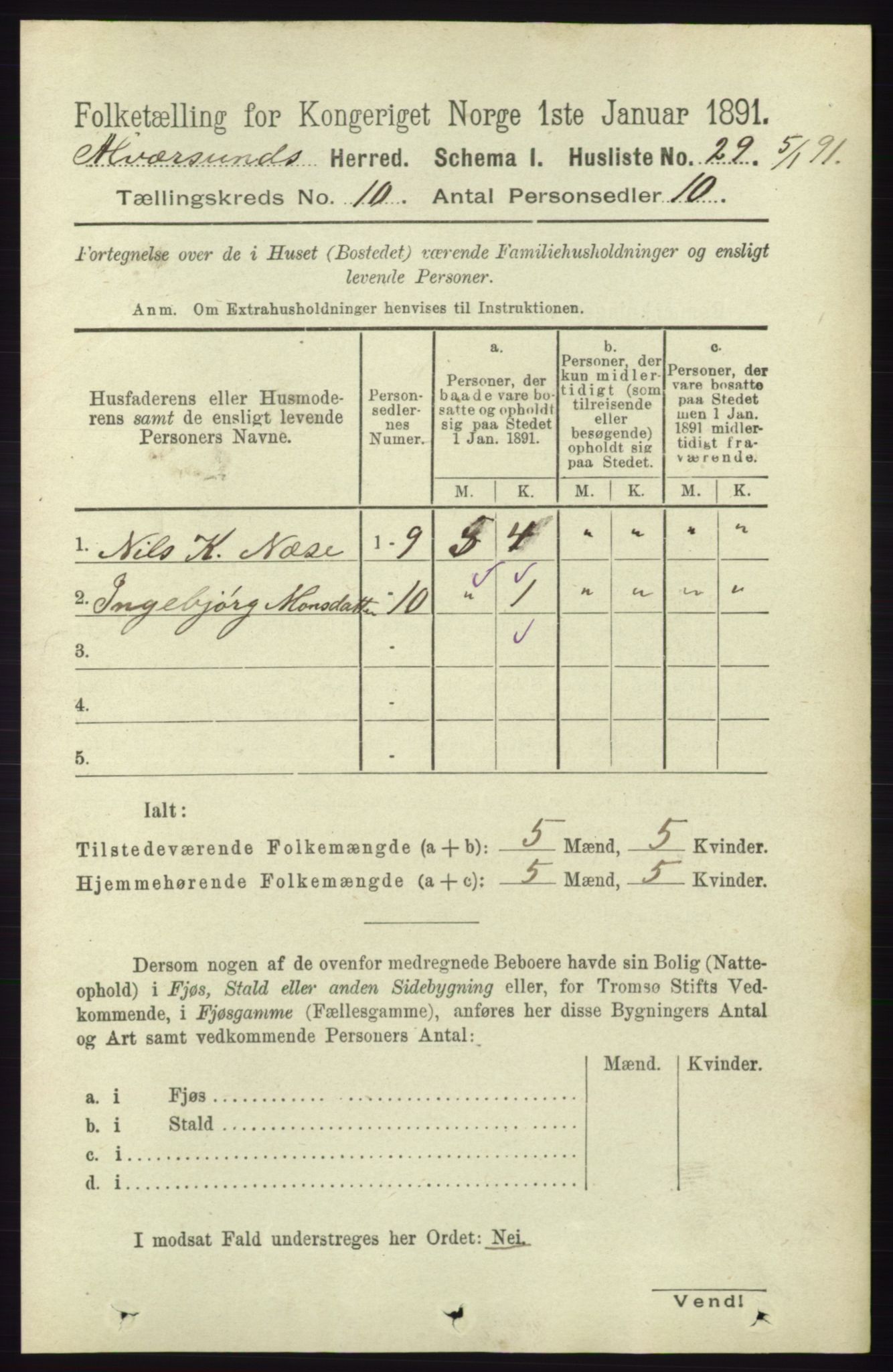 RA, 1891 census for 1257 Alversund, 1891, p. 3457